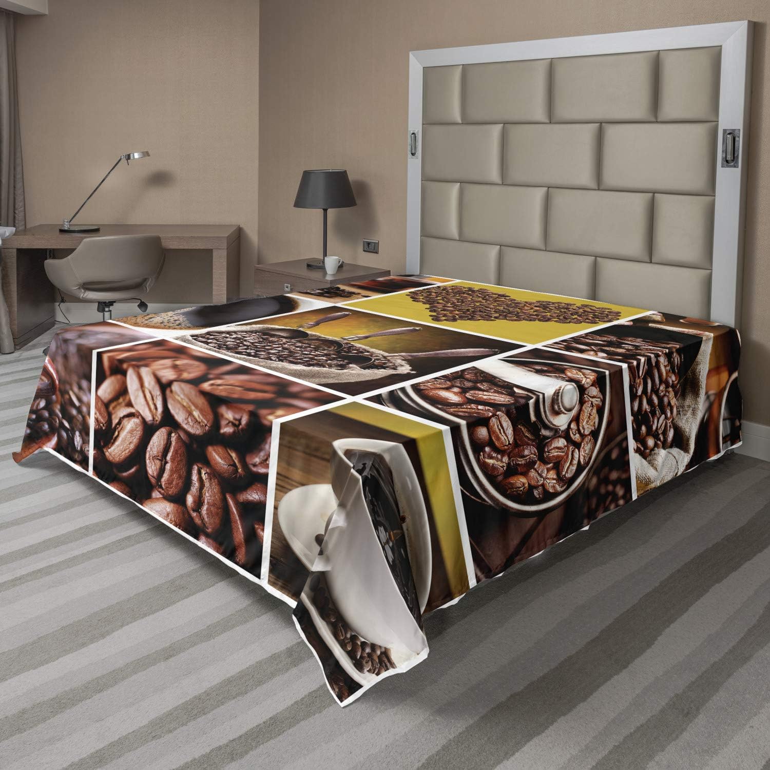 Ambesonne Coffee Flat Sheet 108x102 Inches California King Brown Mustard