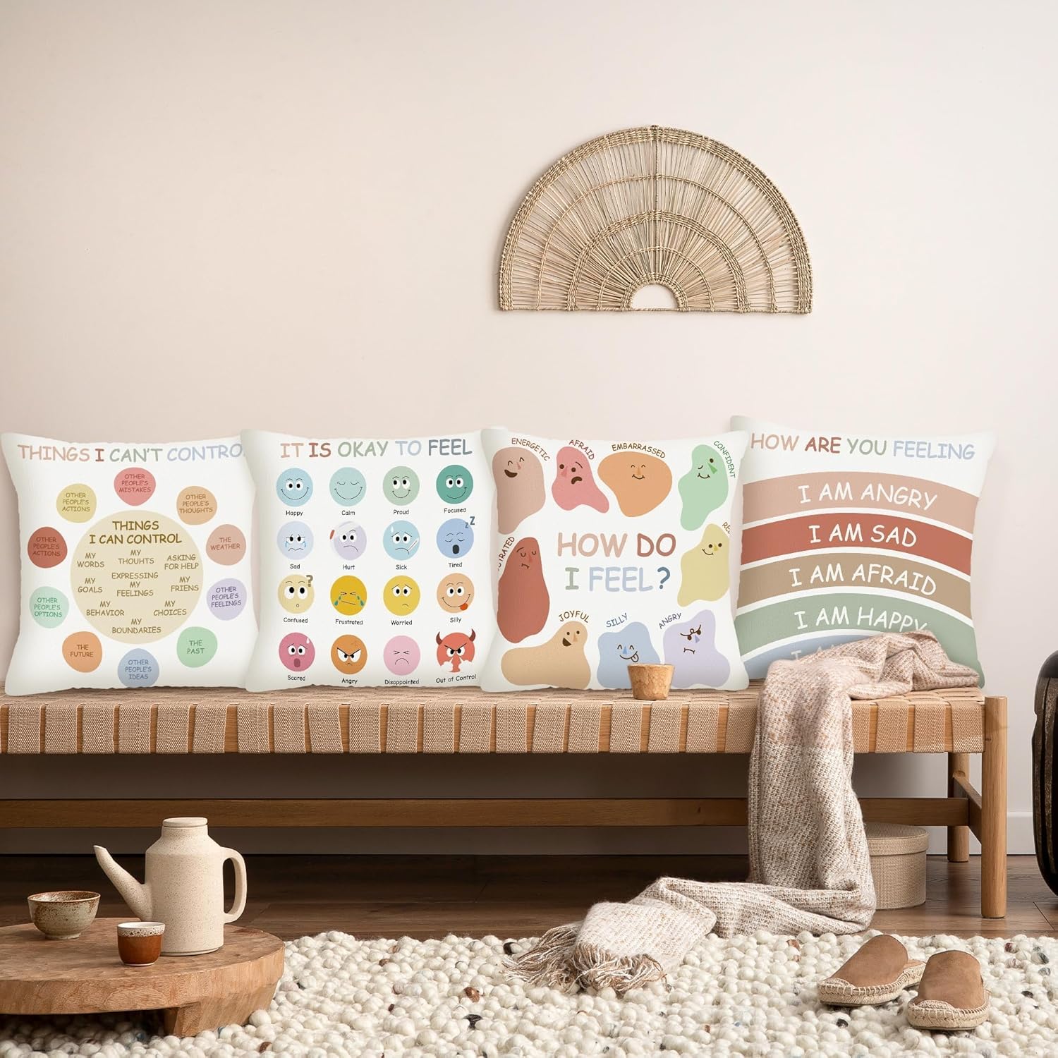 Boho Calming Corner Pillow Covers Set of 4