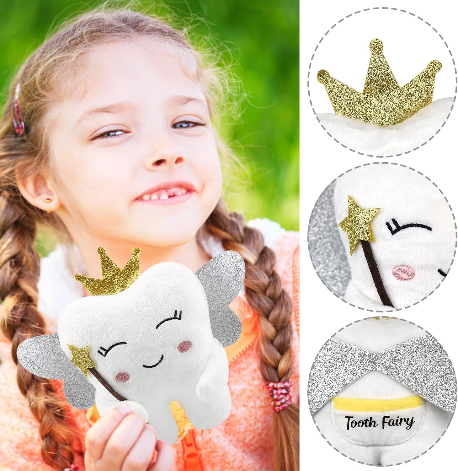Tooth Fairy Pillow with Shiny Wings and Pockets