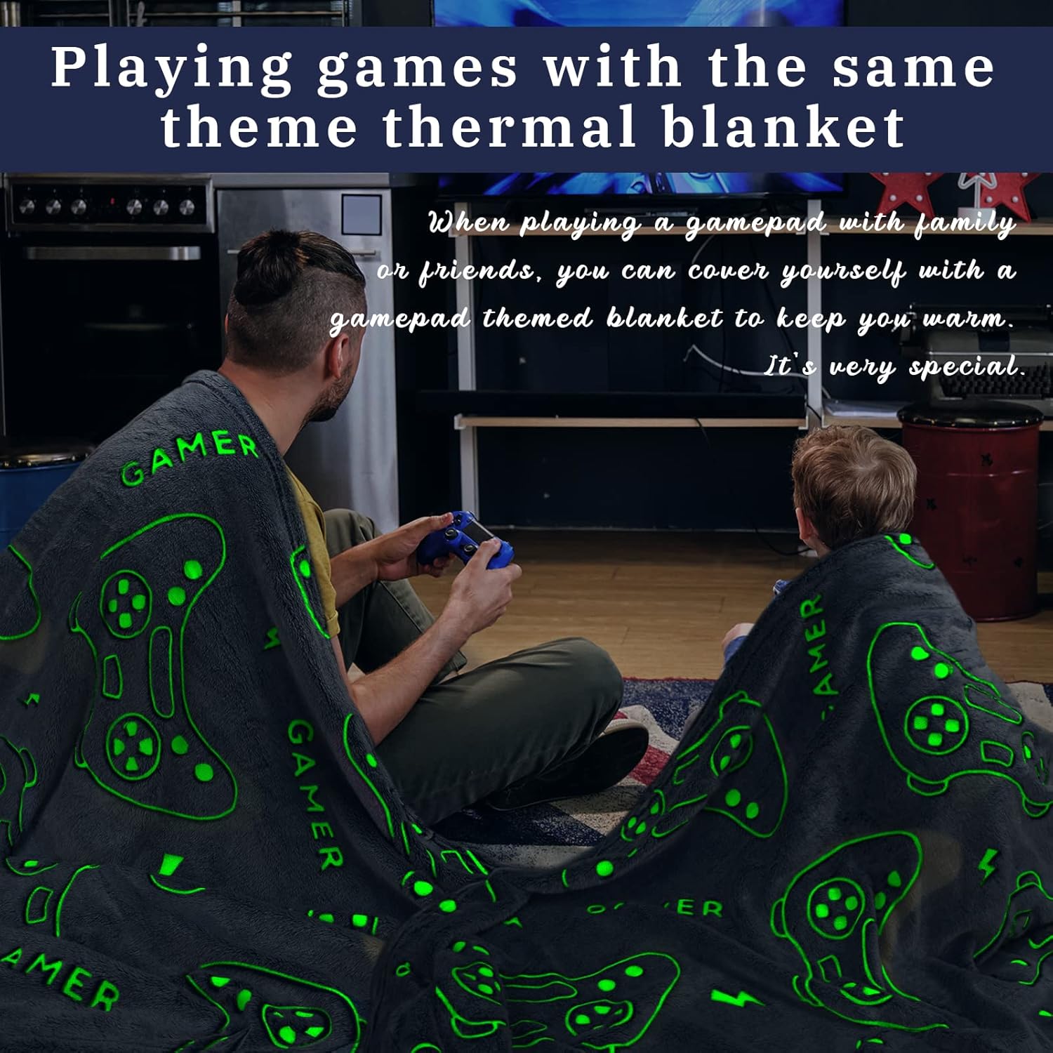 Glow in The Dark Game Controller Throw Blanket for Kids