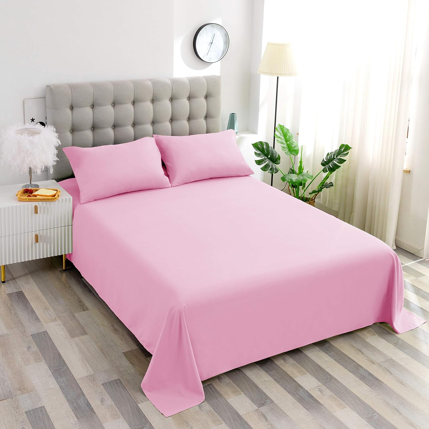 Sfoothome Twin Fitted Sheet - Ultra-Soft Microfiber Deep Pocket Pink