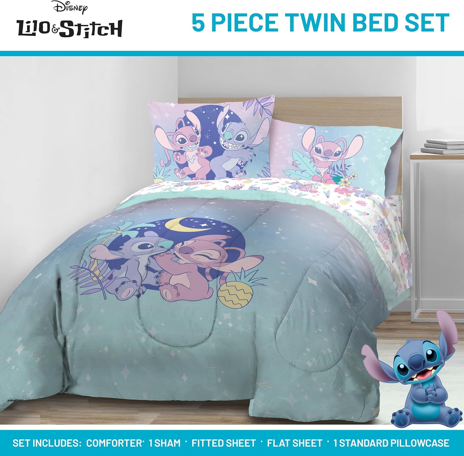 Jay Franco Disney Lilo and Stitch Comforter Set - 5 Piece Kids Bedding