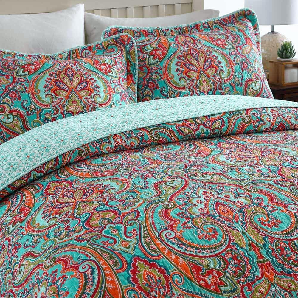 NEWLAKE Reversible Patchwork Quilt Set King Size Cotton
