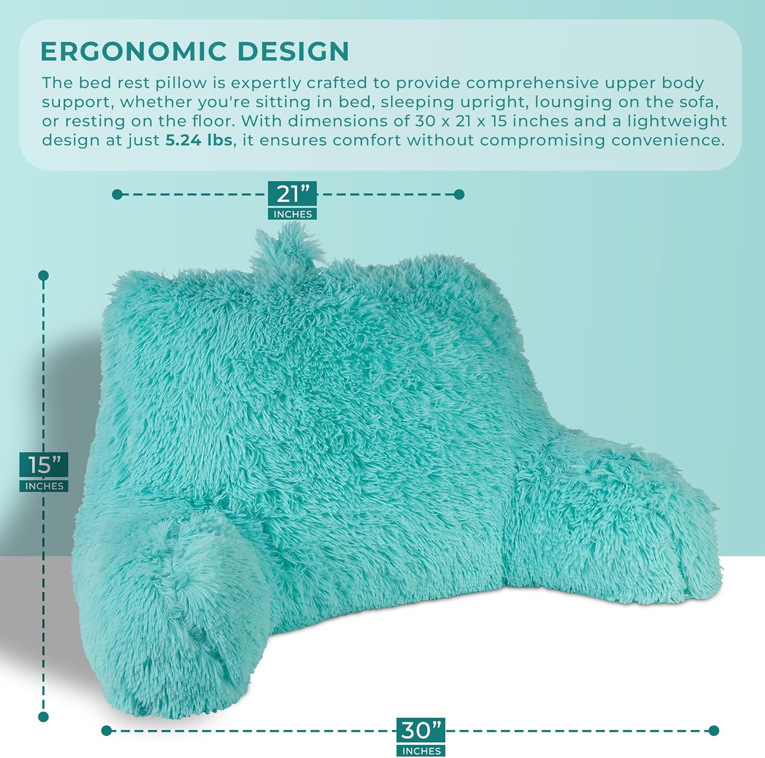 Klear Vu Shaggy Aqua Reading Pillow with Lumbar Support