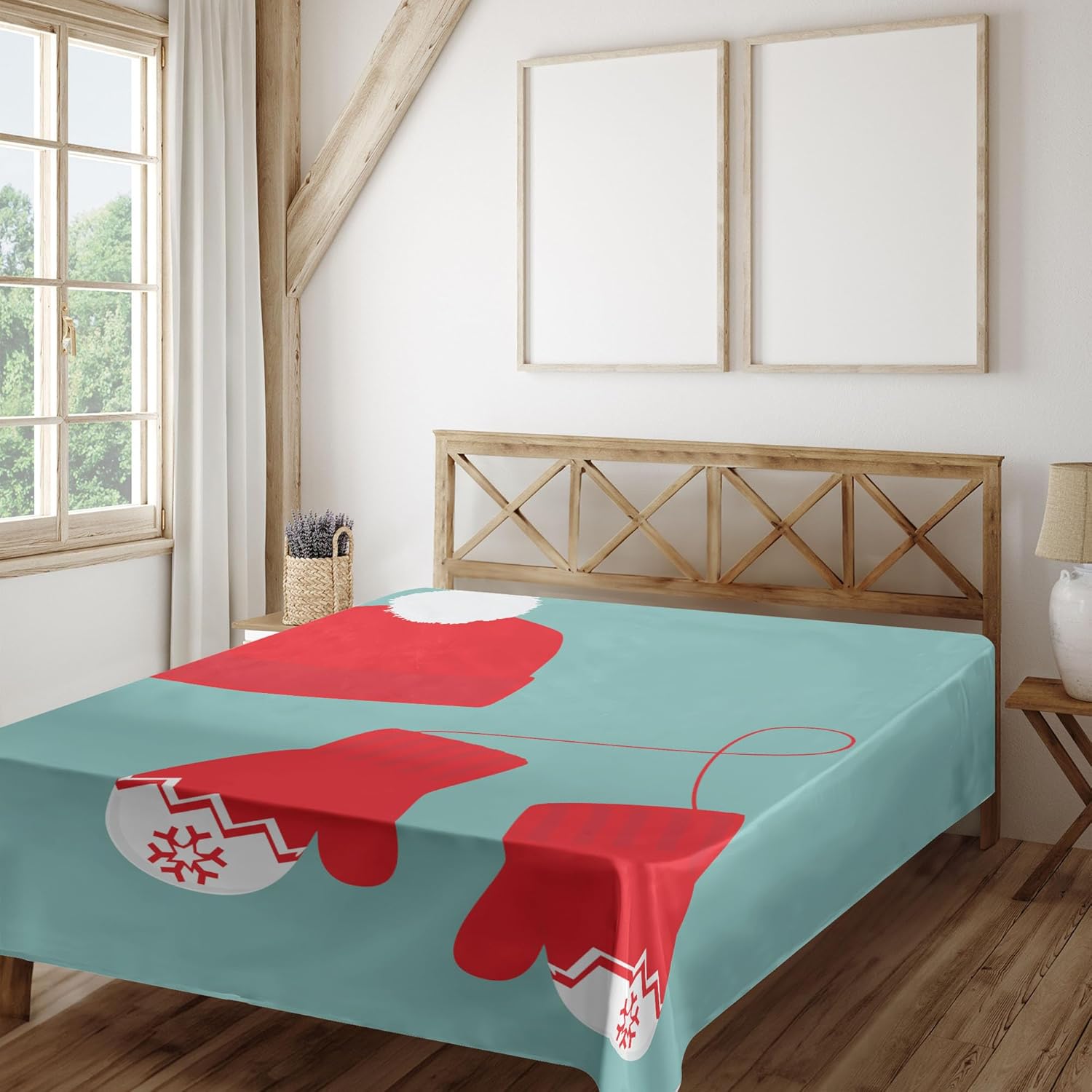 Ambesonne Christmas Flat Sheet - 108x102 Inches California King Vibrant Holiday Design