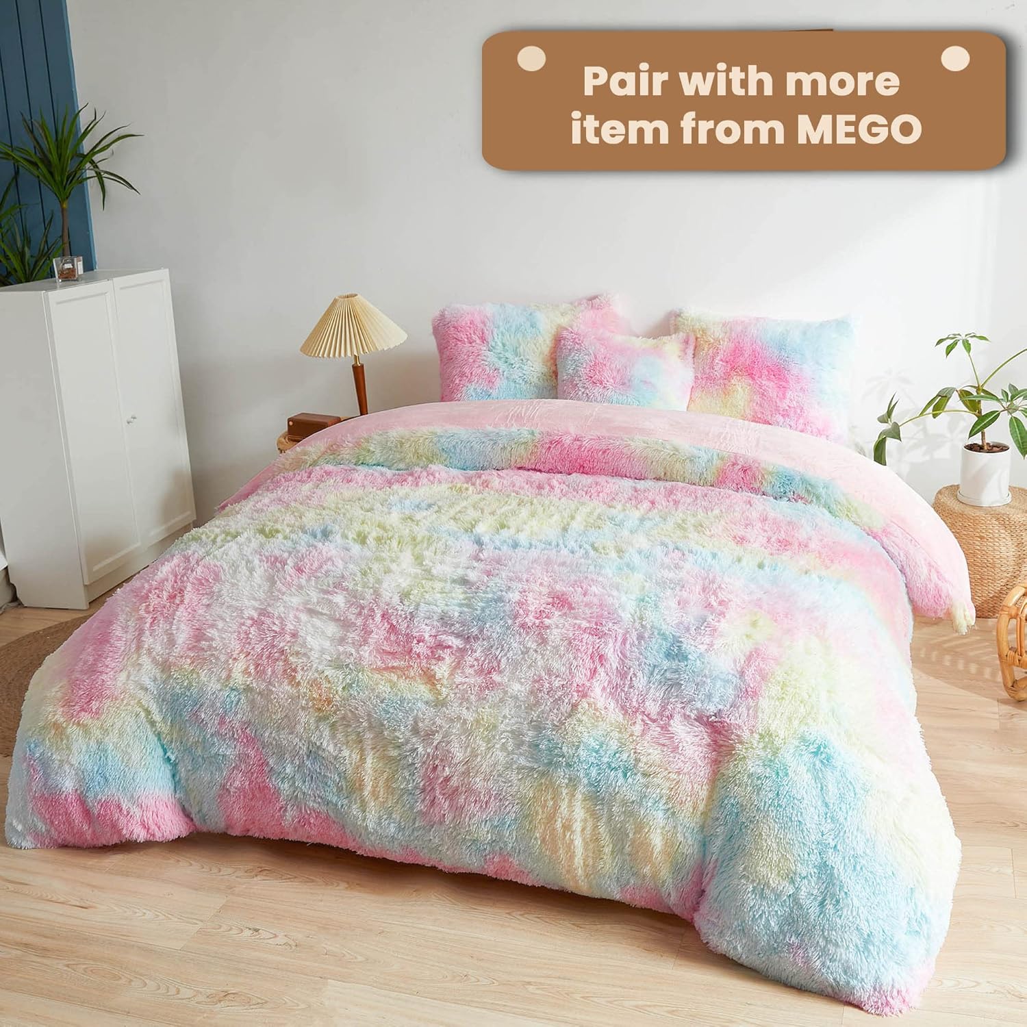MEGO Rainbow Print Fluffy Body Pillow Cover
