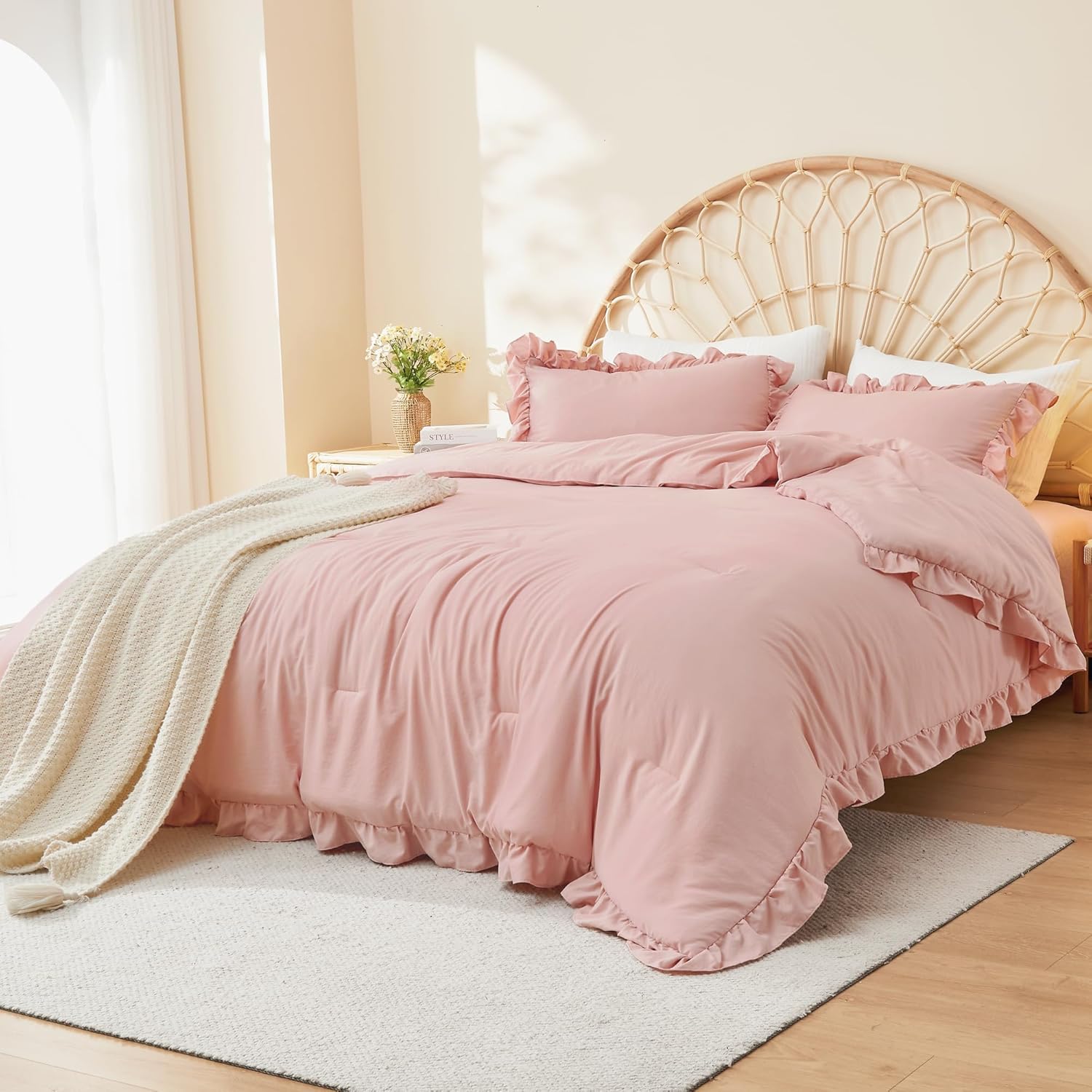 Litanika Blush Pink Ruffle Comforter Set 3 Pieces
