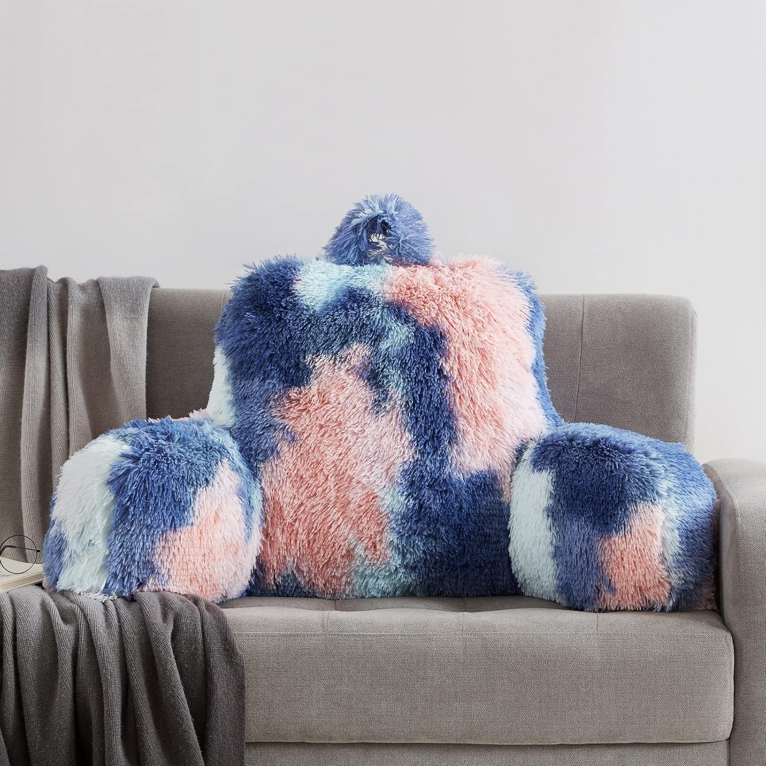 Faux Fur Reading Pillow - Big 30x17x17 Inches Cozy Backrest