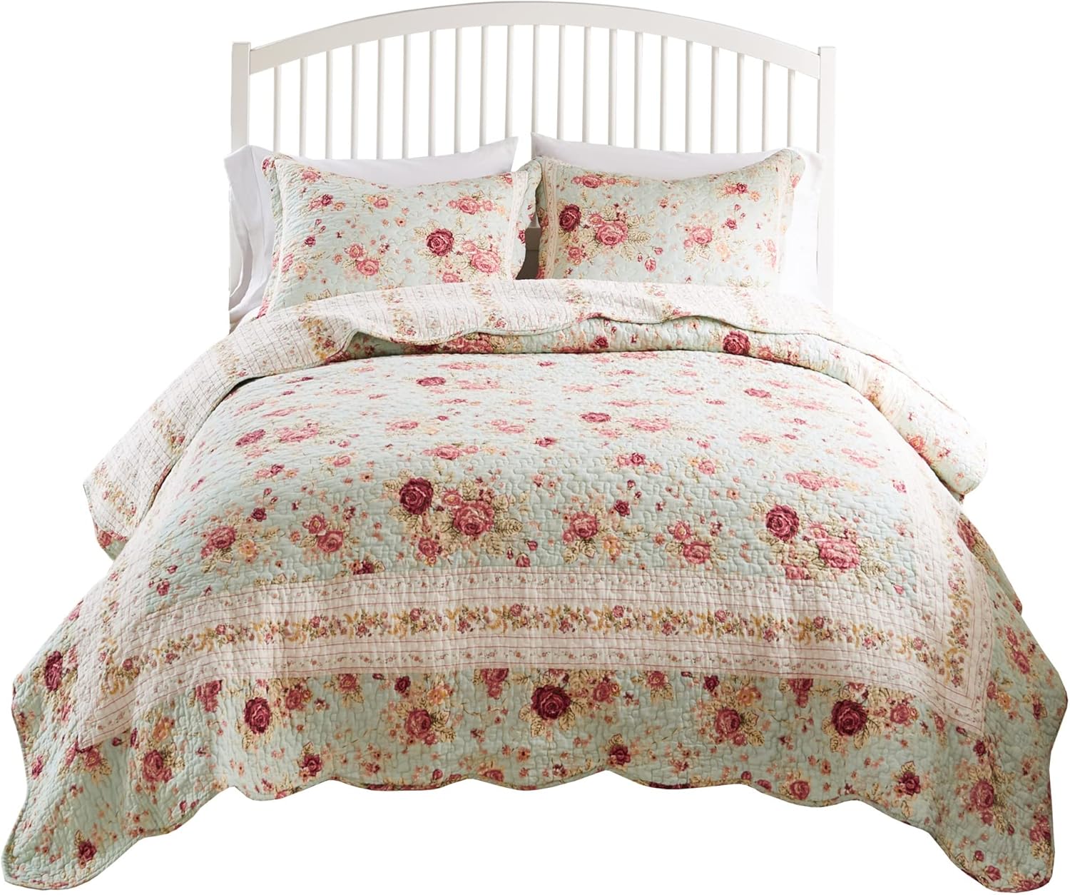 Greenland Home Antique Rose 100 Cotton Quilt Set Blue