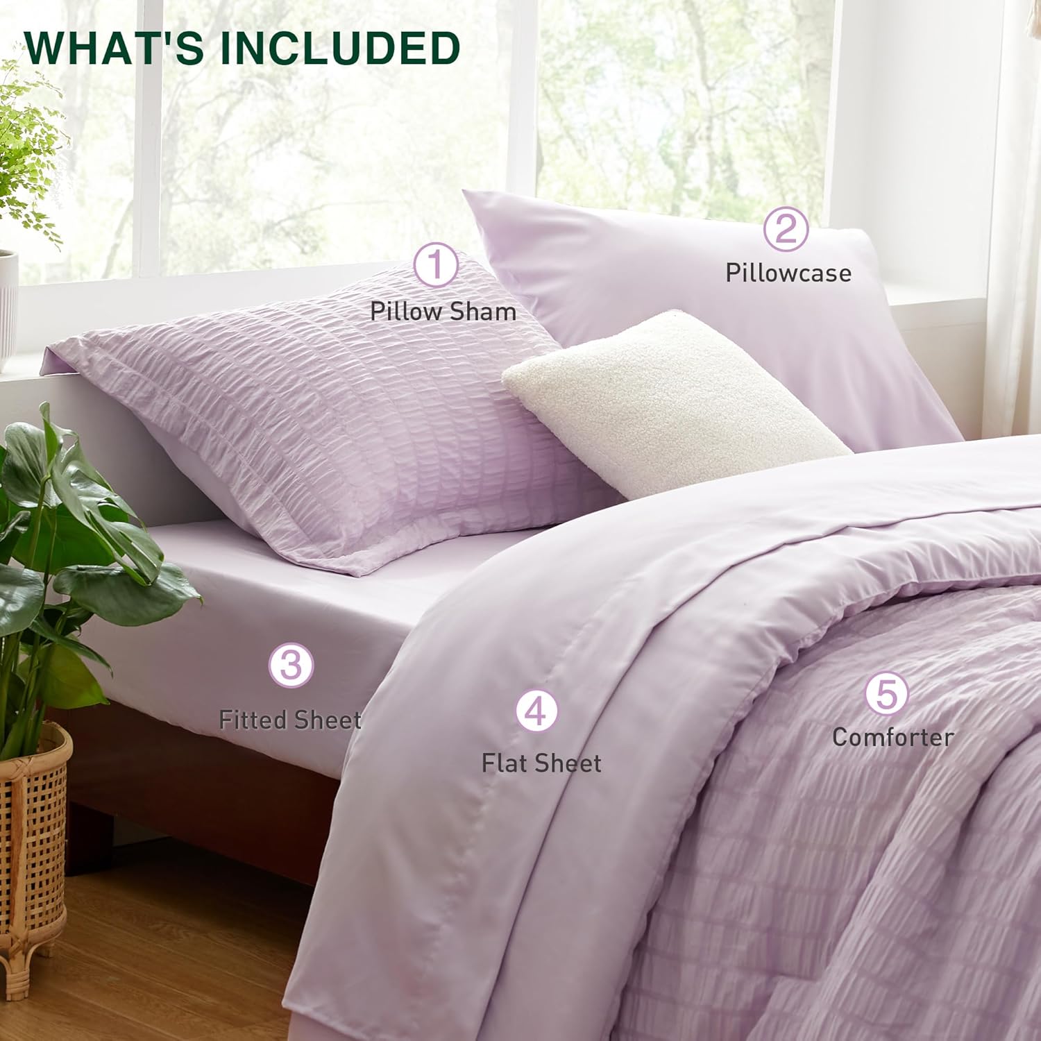 Loves Cabin Seersucker Lavender Comforter Set 5 Pieces