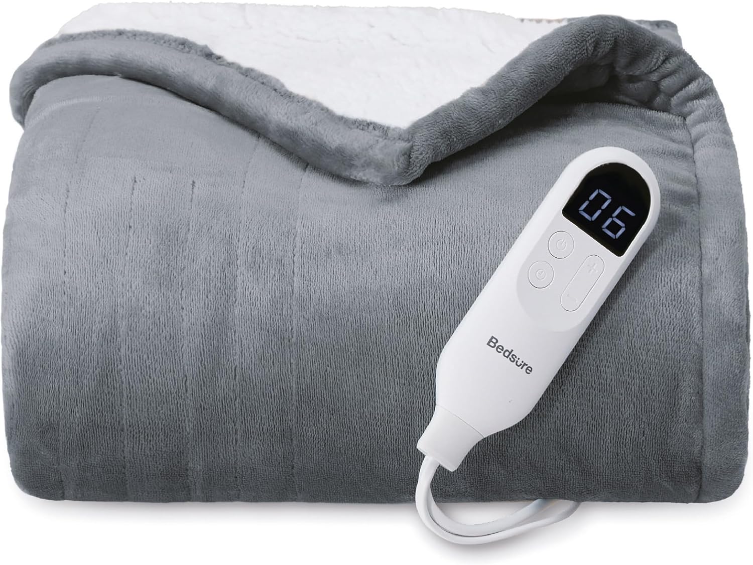 Bedsure Heated Throw Blanket - 6 Heating Levels 4 Time Settings Grey