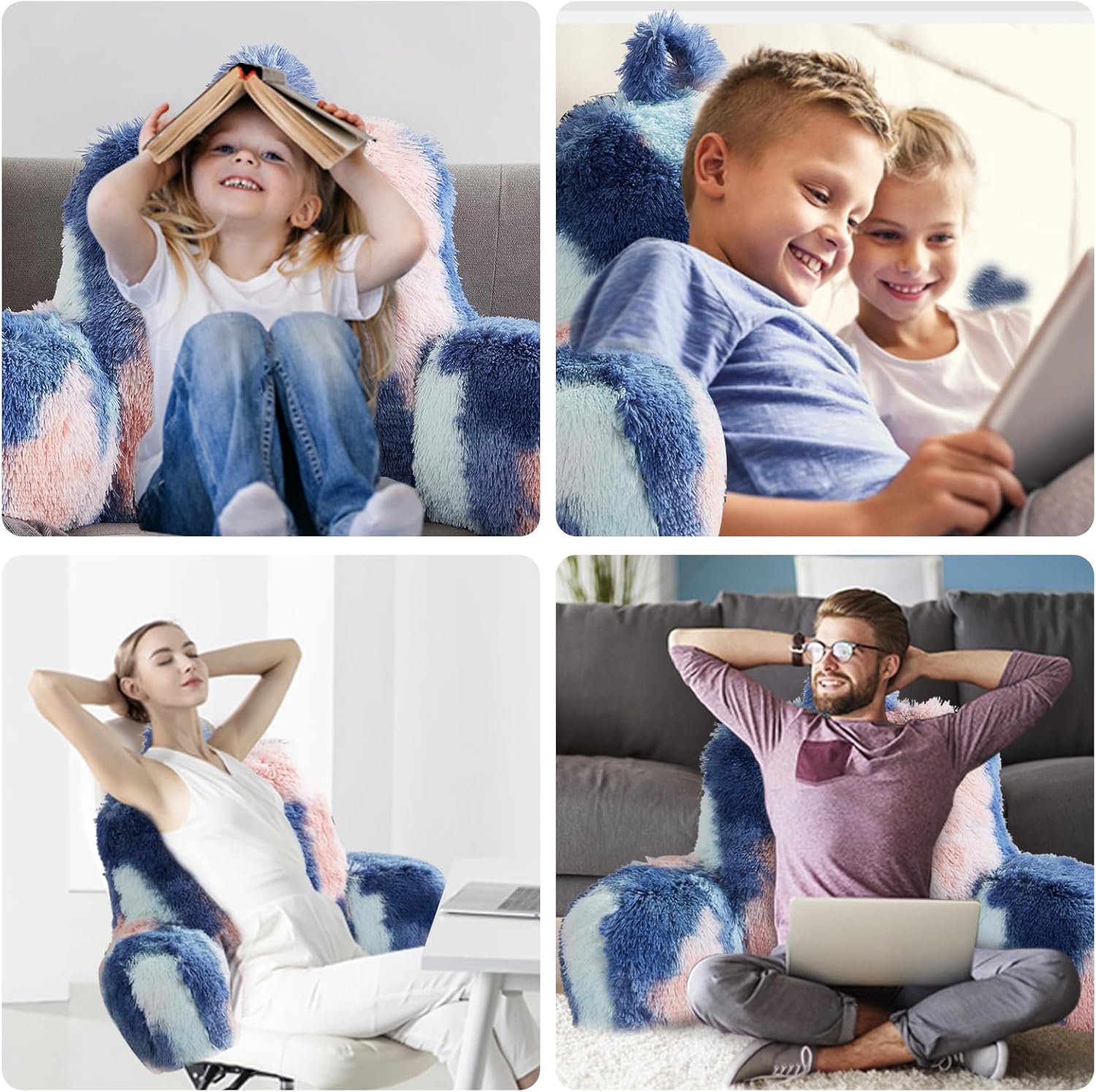 Faux Fur Reading Pillow - Big 30x17x17 Inches Cozy Backrest