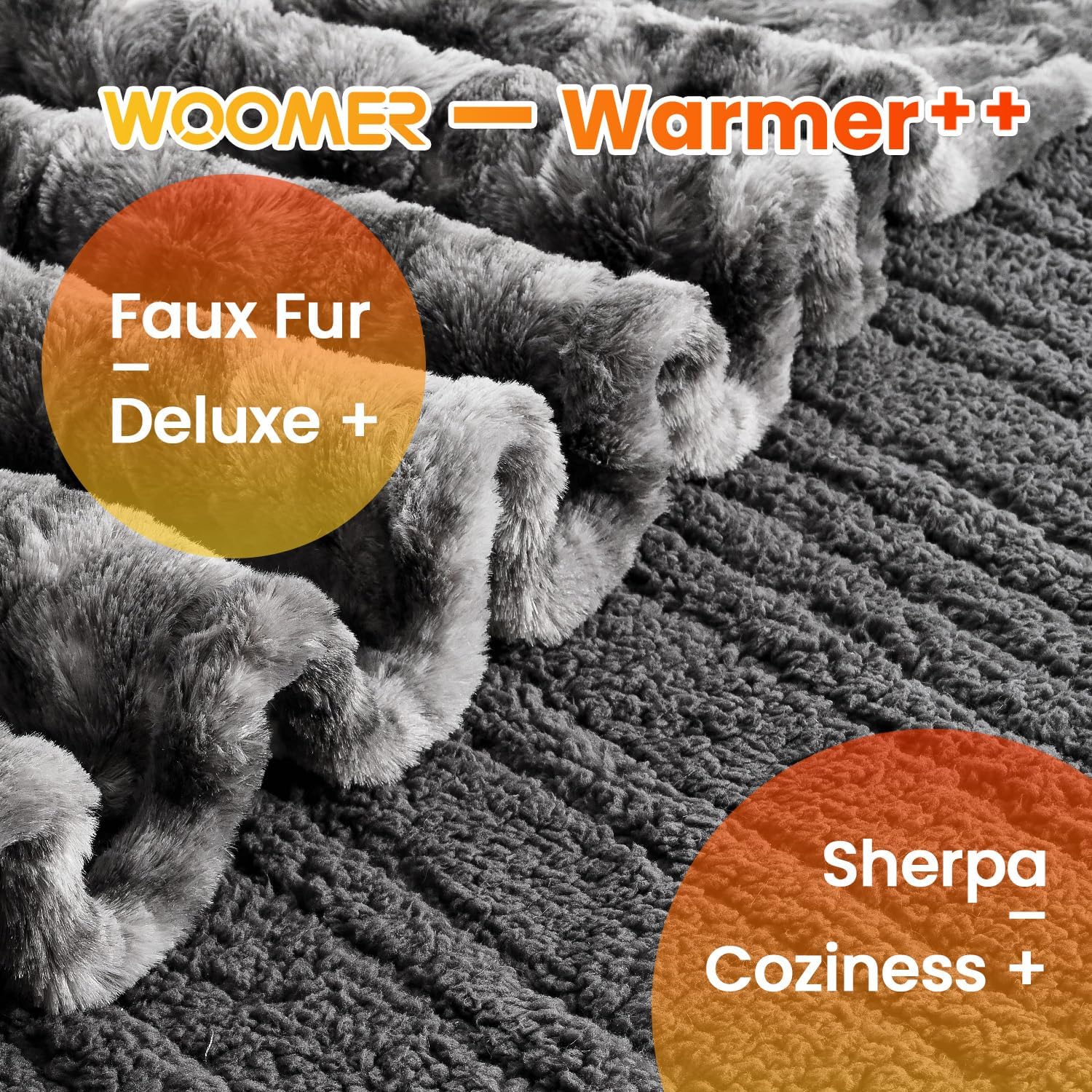 WOOMER Heated Blanket King Size with Faux Fur Sherpa