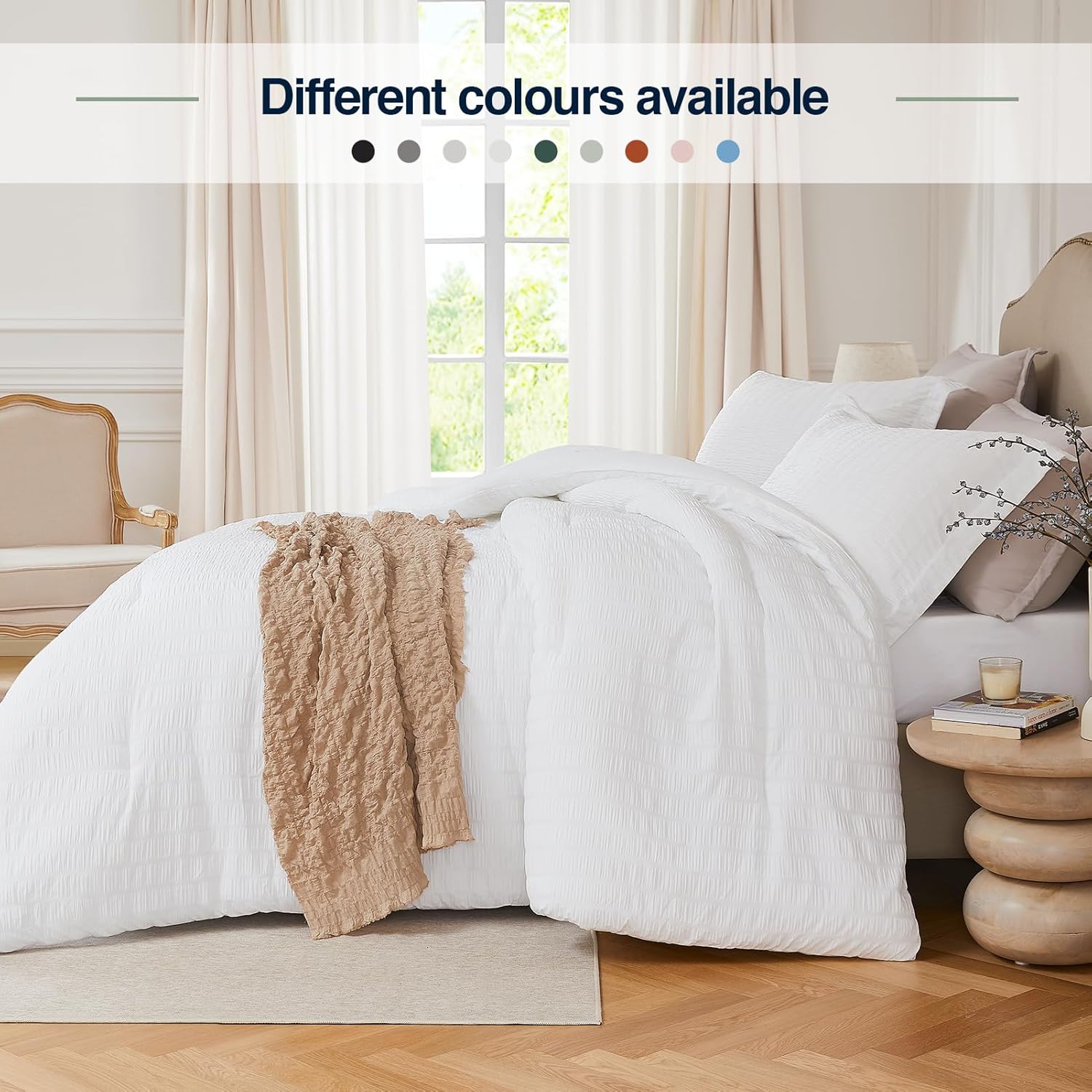 White Queen Comforter Set - 3 Piece Seersucker Bedding