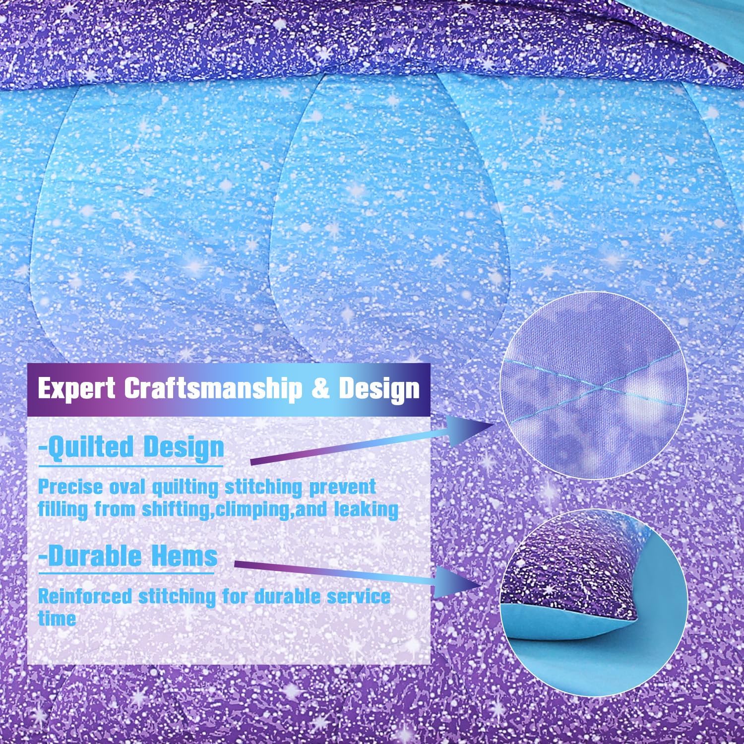 JQinHome Glitter Comforter Set Twin Size Blue Purple