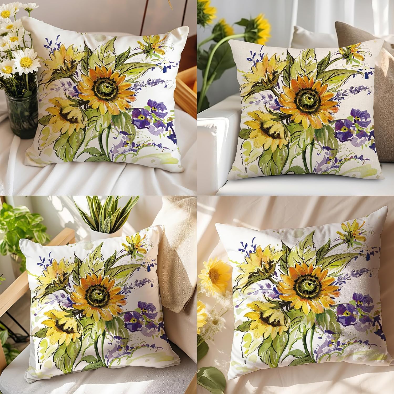 Kamiilah Sunflower Pillow Covers 2 Pack 18x18 Inch
