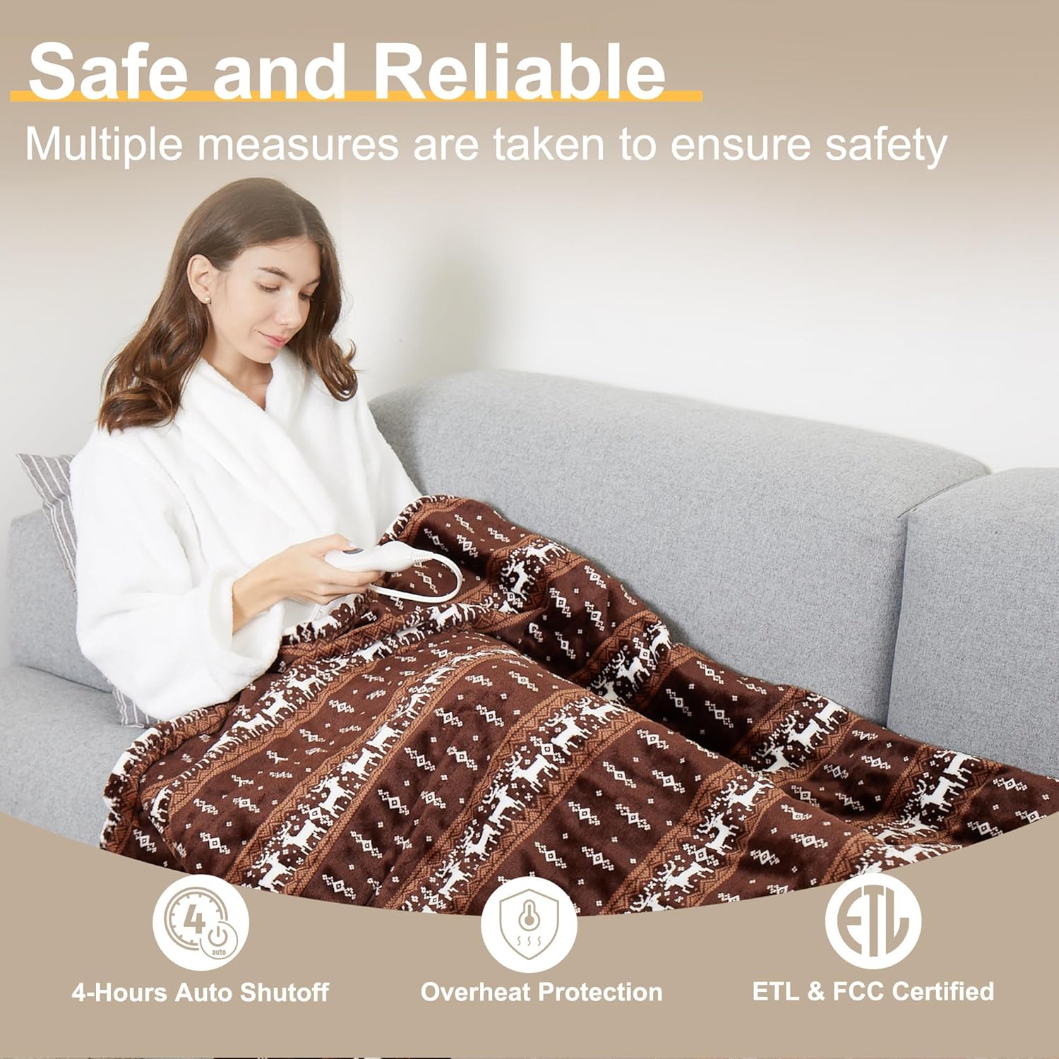 Gintao Electric Heated Blanket Throw with 3 Heat Levels