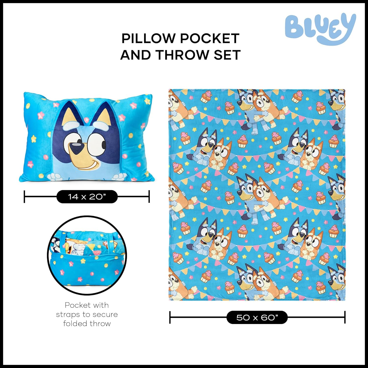 NORTHWEST Bluey Party Pups Throw Blanket with Pillow Set - Cozy Playful