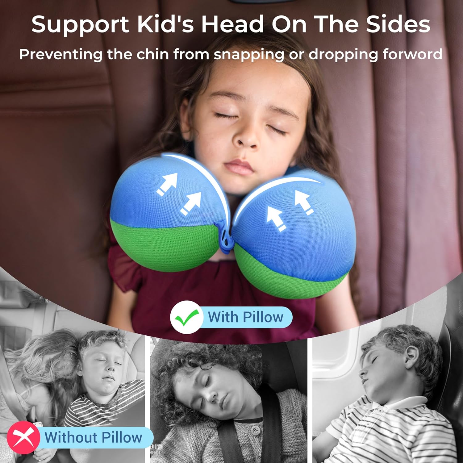 COOLBEBE Kids Travel Neck Pillow Bluish Green