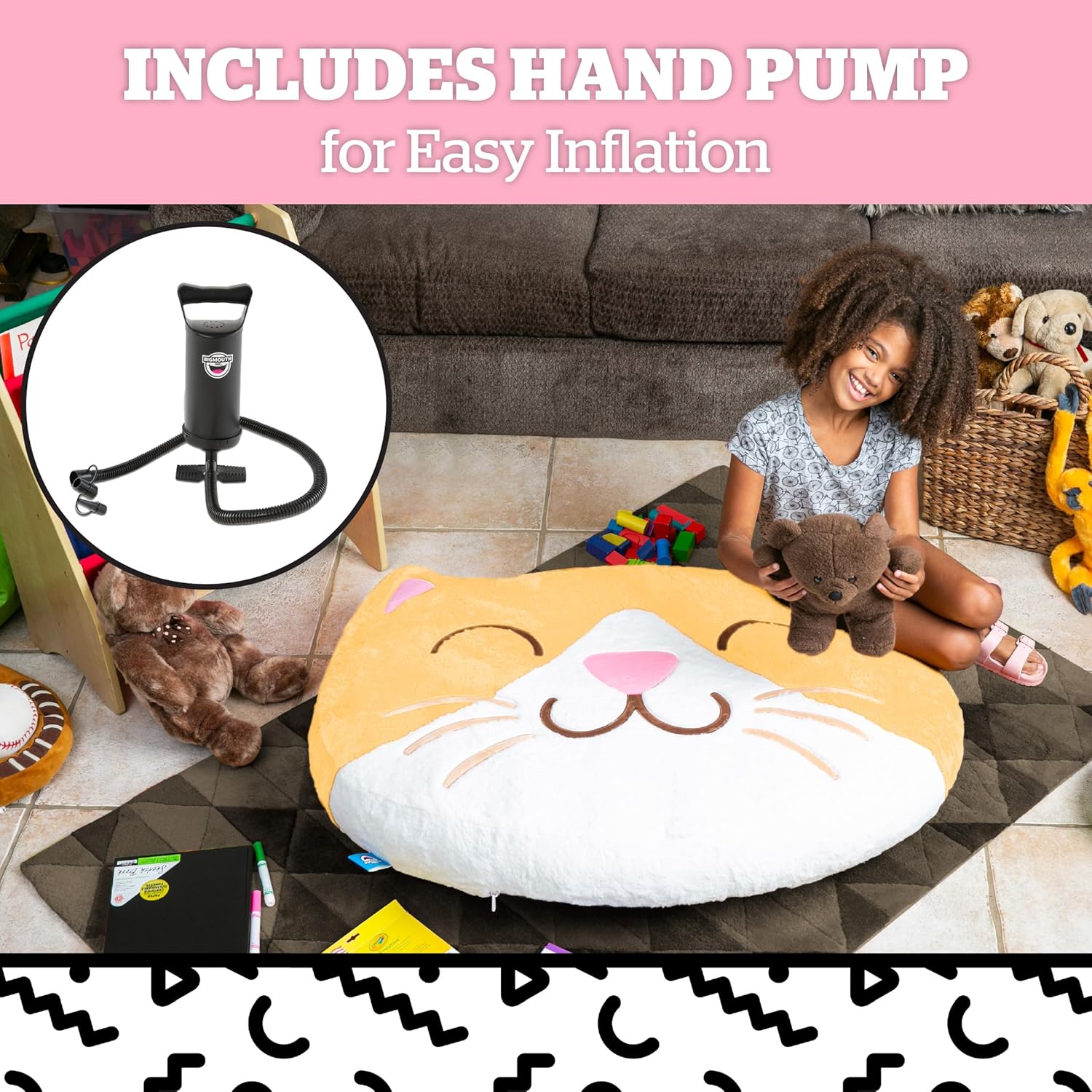 BigMouth Kitten Inflatable Floor Pillow - Soft Plush for Kids