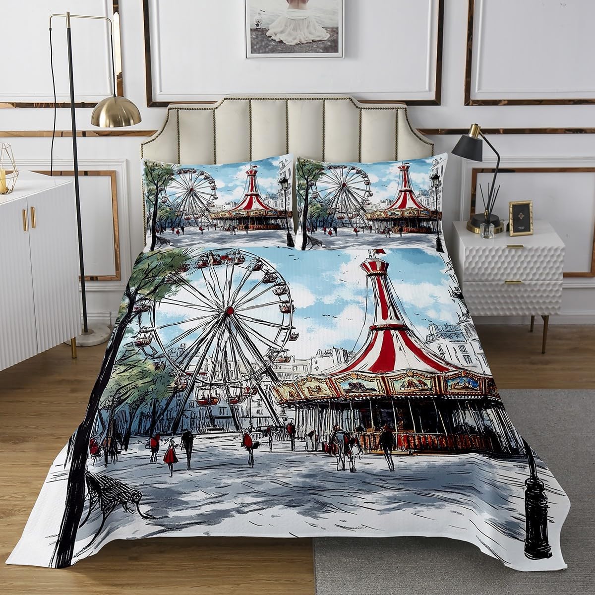 Erosebridal Retro Carousel Bedspread Set for Kids