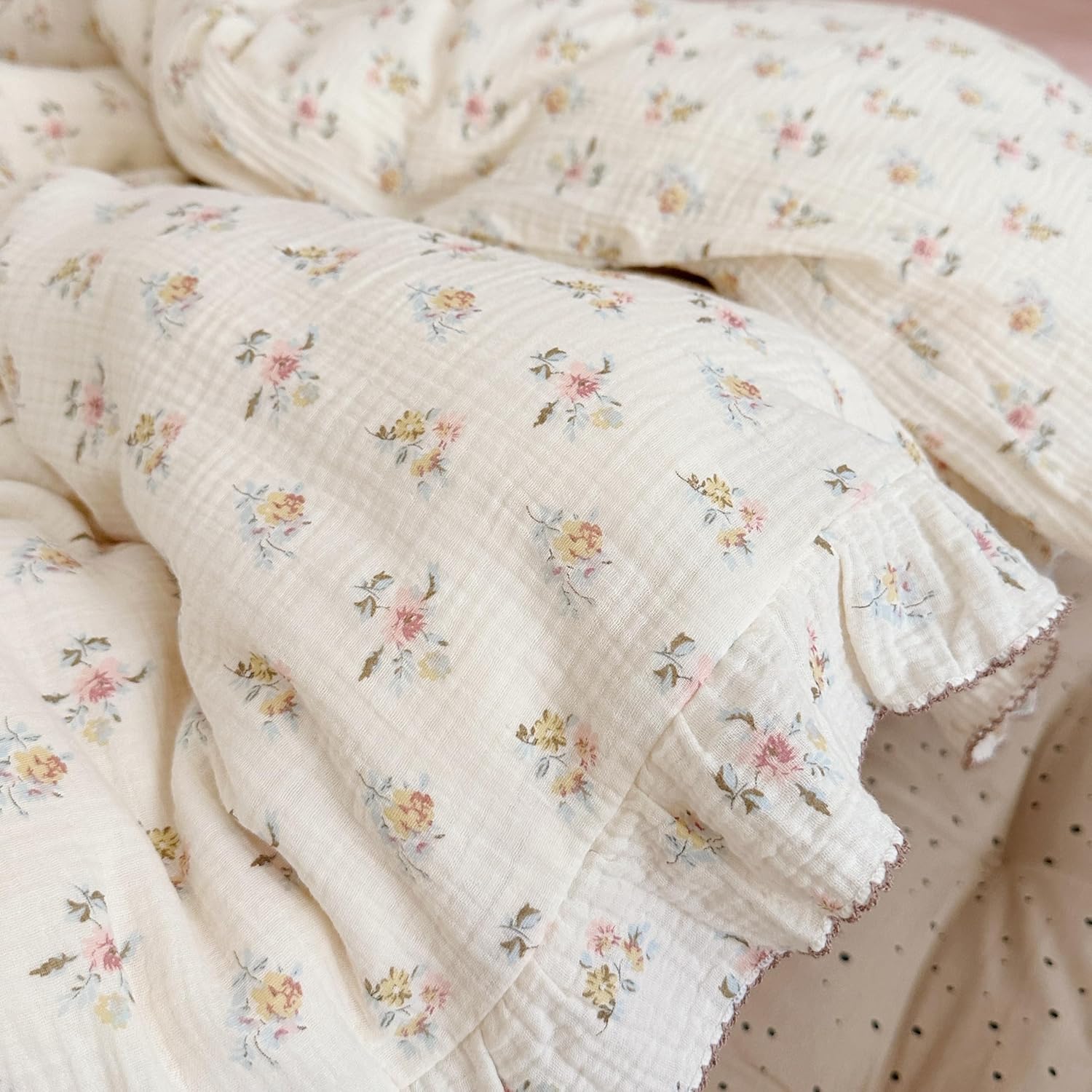 BuLuTu Cotton Muslin Duvet Cover Twin with Ruffles and Zipper