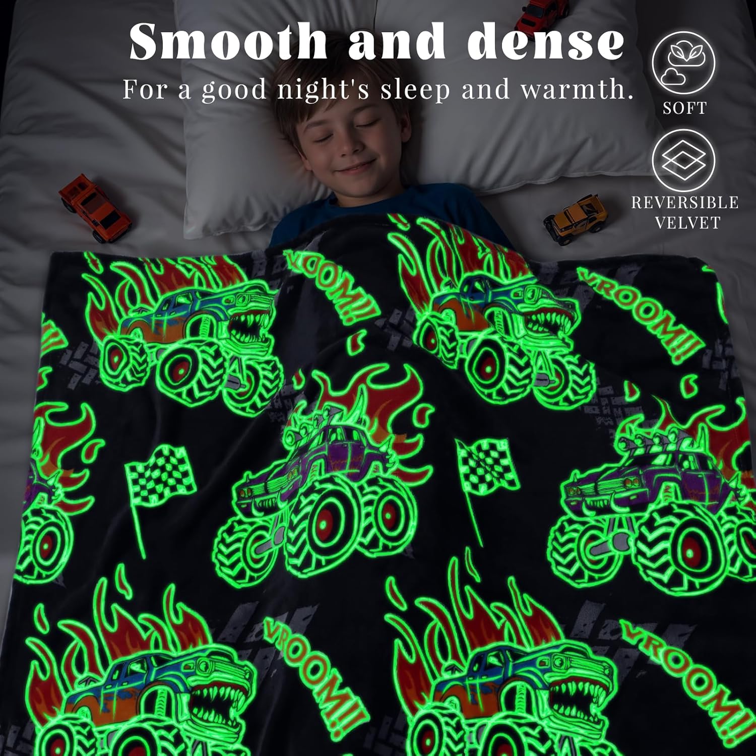 AISDE Glow in The Dark Truck Blanket for Boys 60x50
