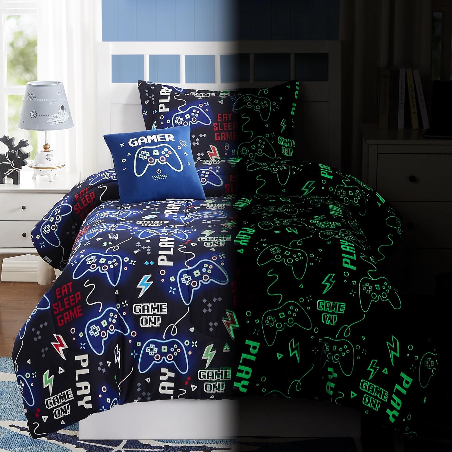 Glow in the Dark Gamer Comforter Set Twin Size