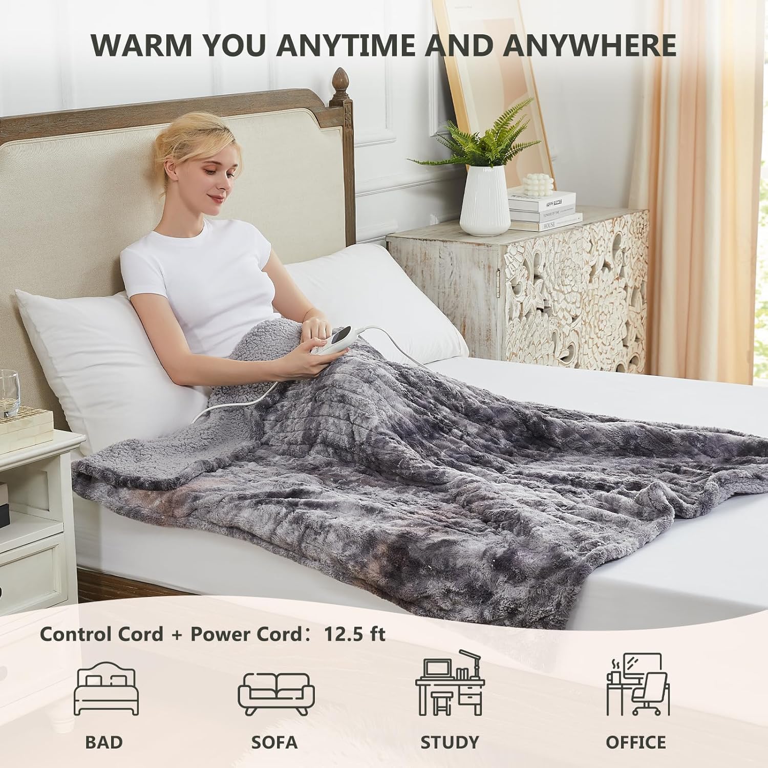 Homemate Heated Blanket - 50x60 Electric Throw with 10 Heat Levels