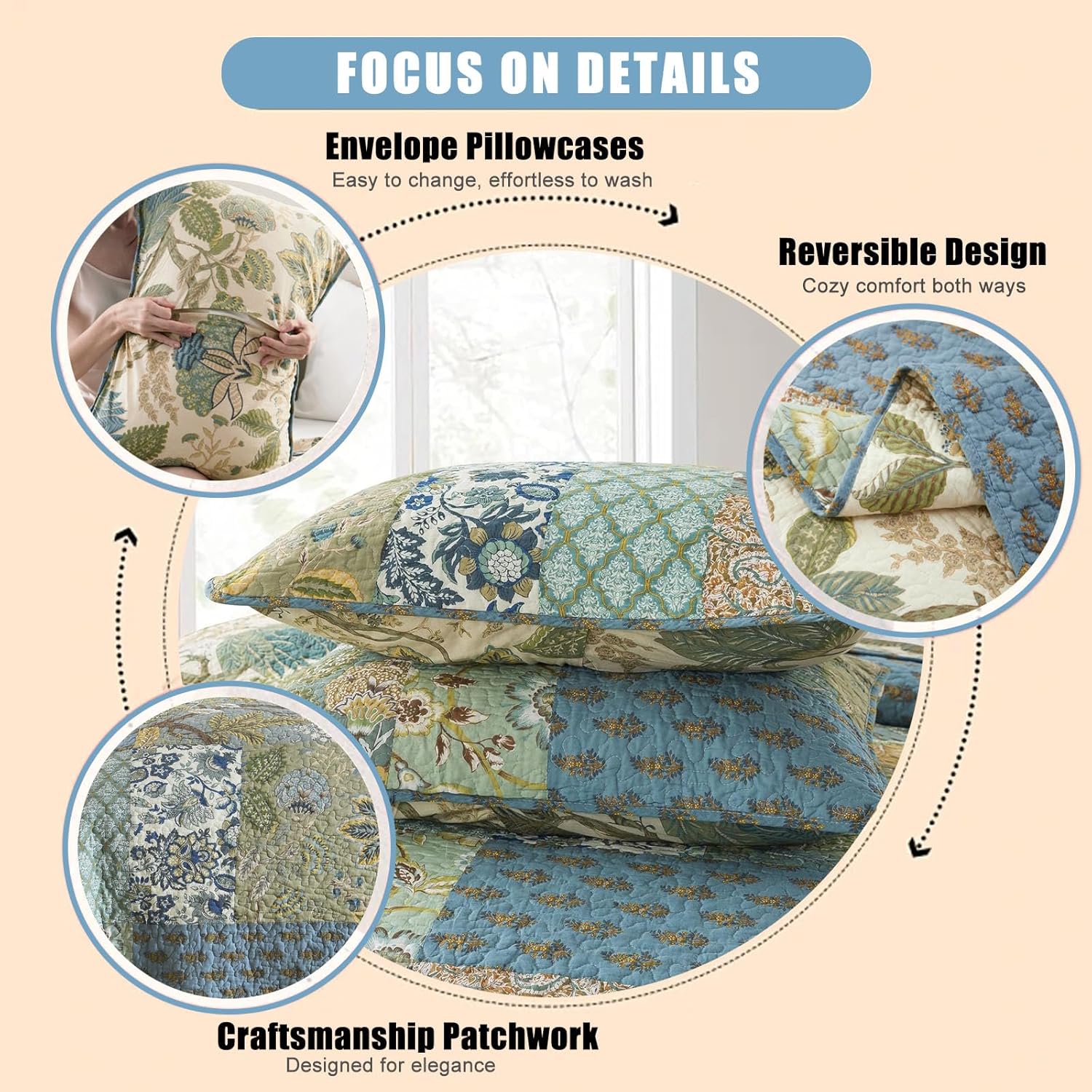 NEWLAKE California King Quilt Set with Patchwork Design