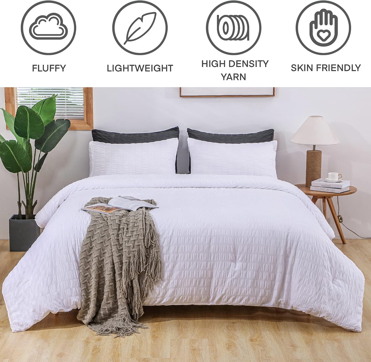 AveLom Seersucker Comforter Set Queen 90x90 3 Piece