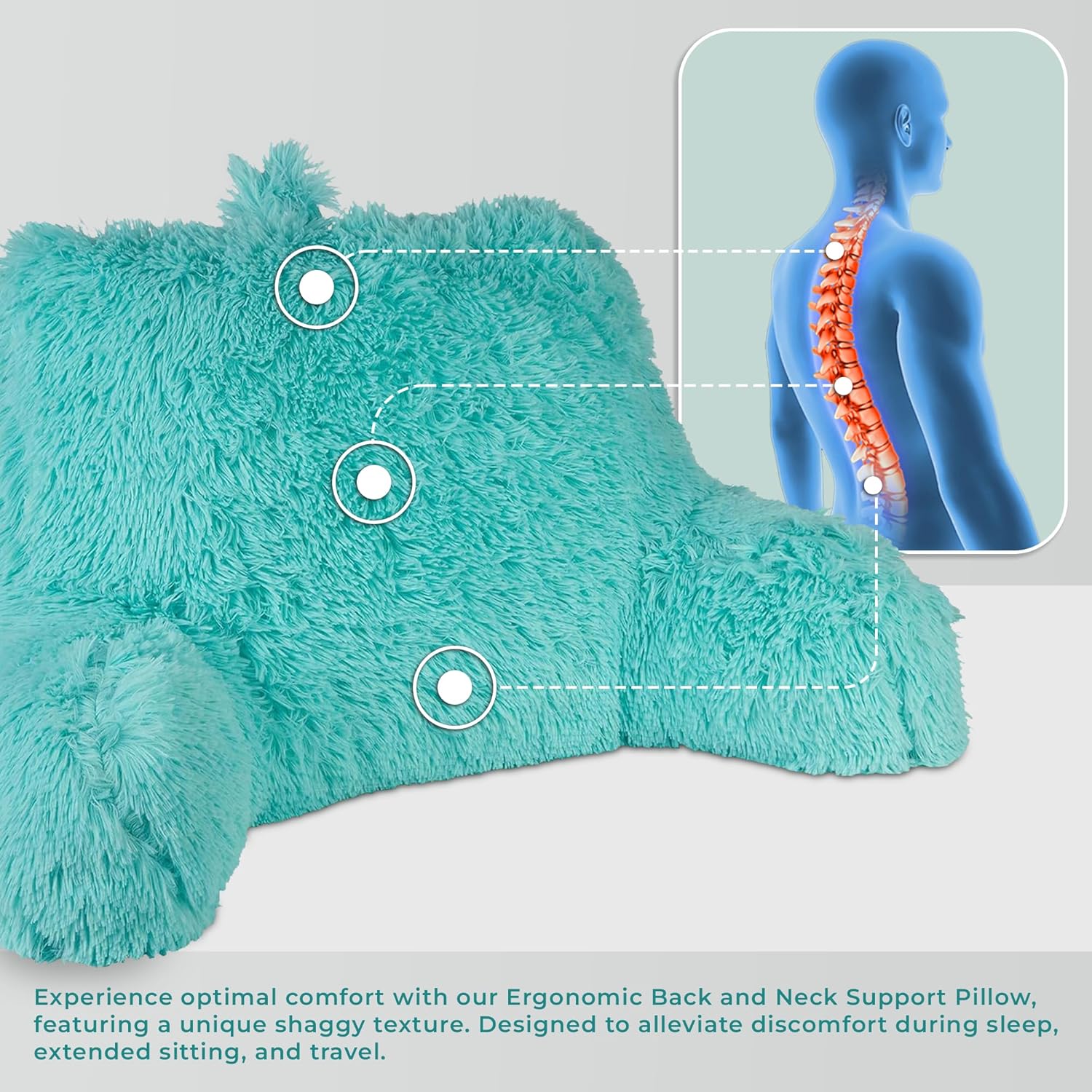 Klear Vu Shaggy Aqua Reading Pillow with Lumbar Support