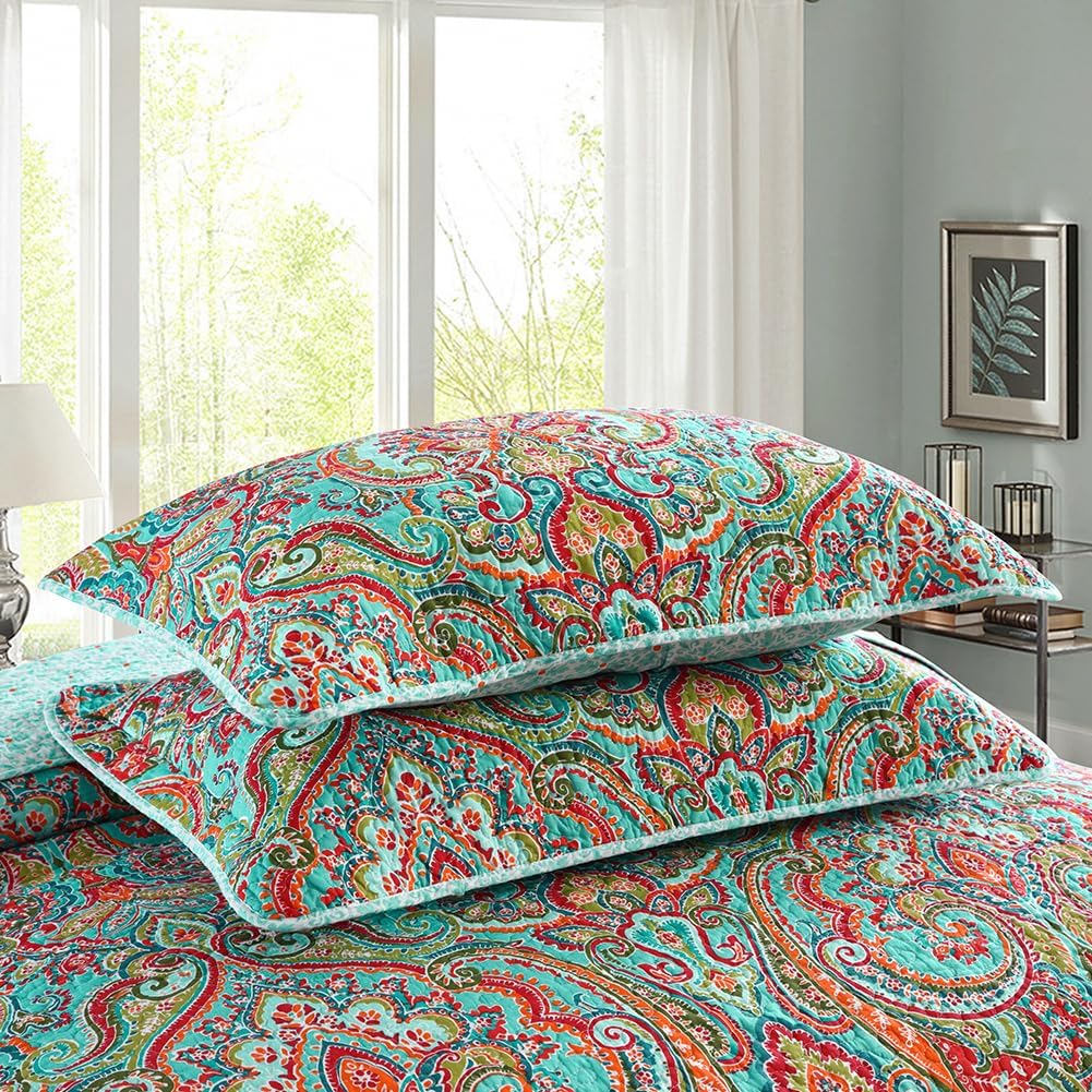NEWLAKE Reversible Patchwork Quilt Set King Size Cotton