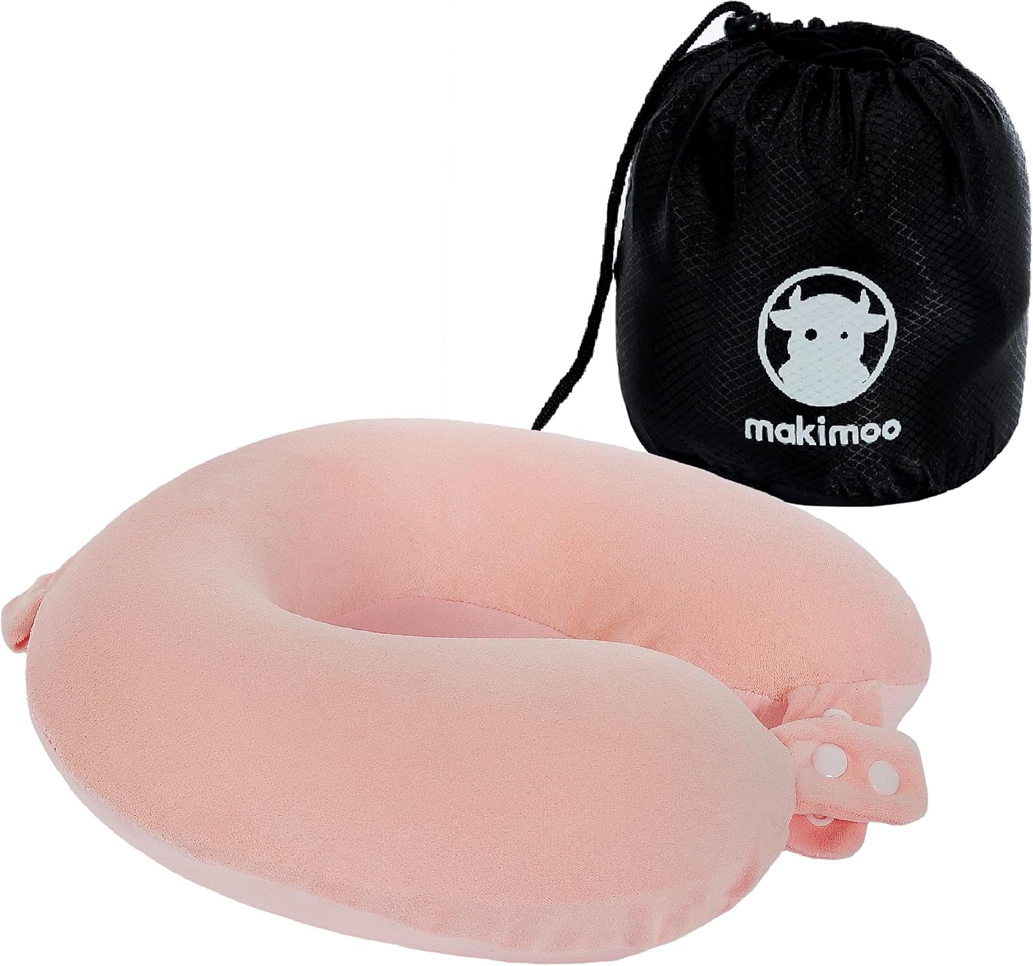Makimoo Travel Neck Pillow with Memory Foam and Snap Adjustments Pink