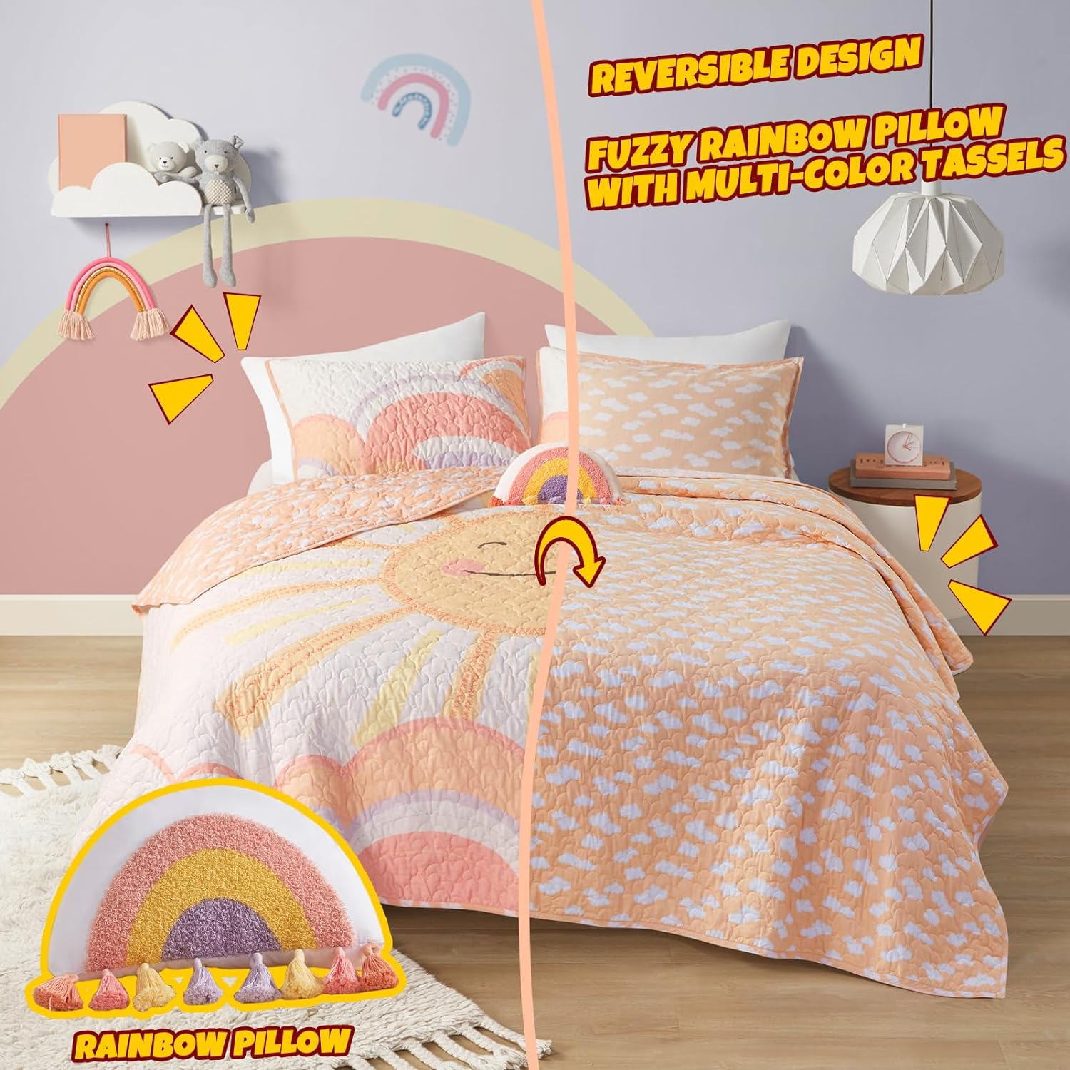Urban Habitat Kids Twin Quilt Set with Reversible Coverlet and Throw Pillow