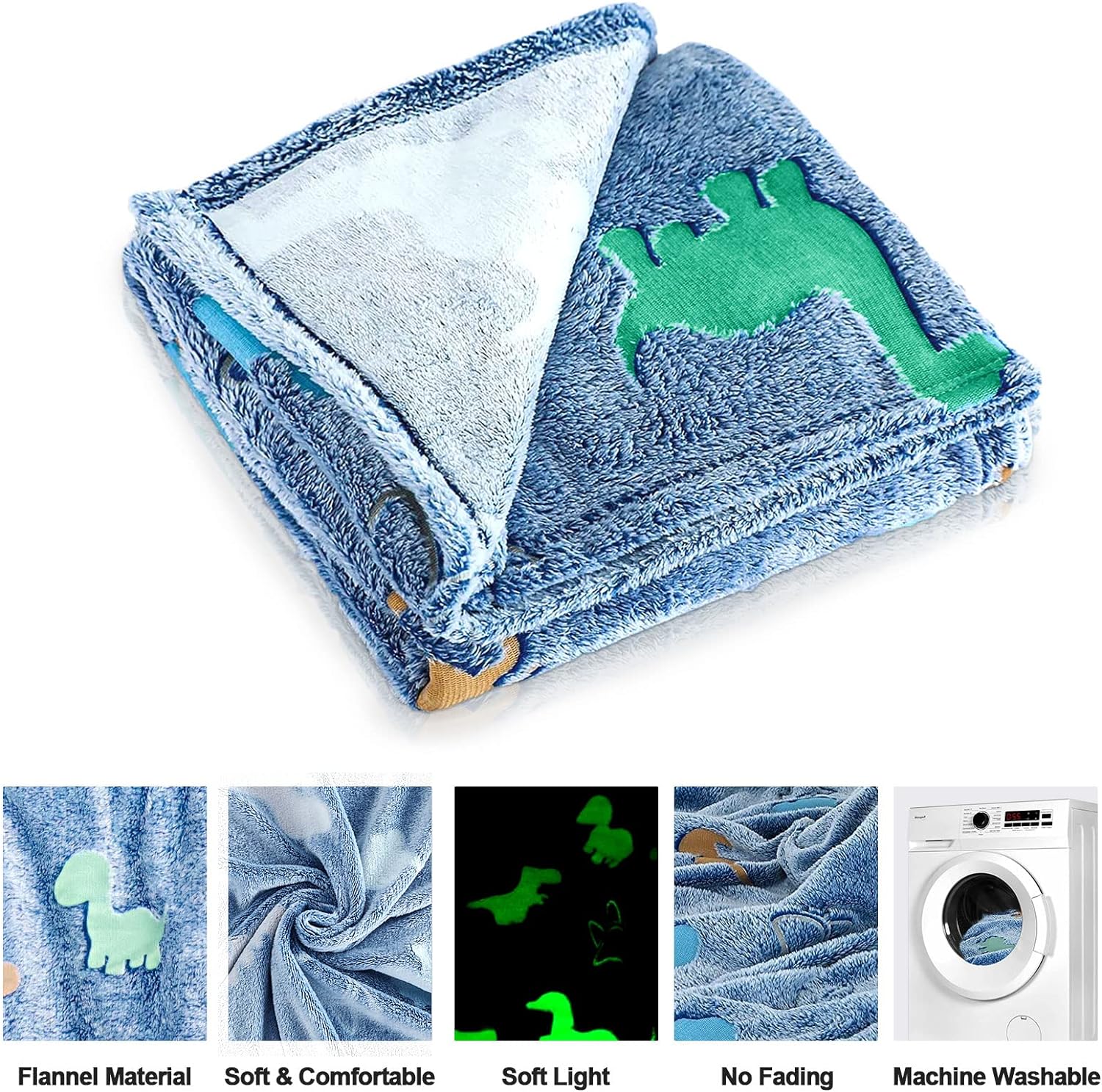 TEHALK Dinosaur Glow in the Dark Throw Blanket for Kids 1