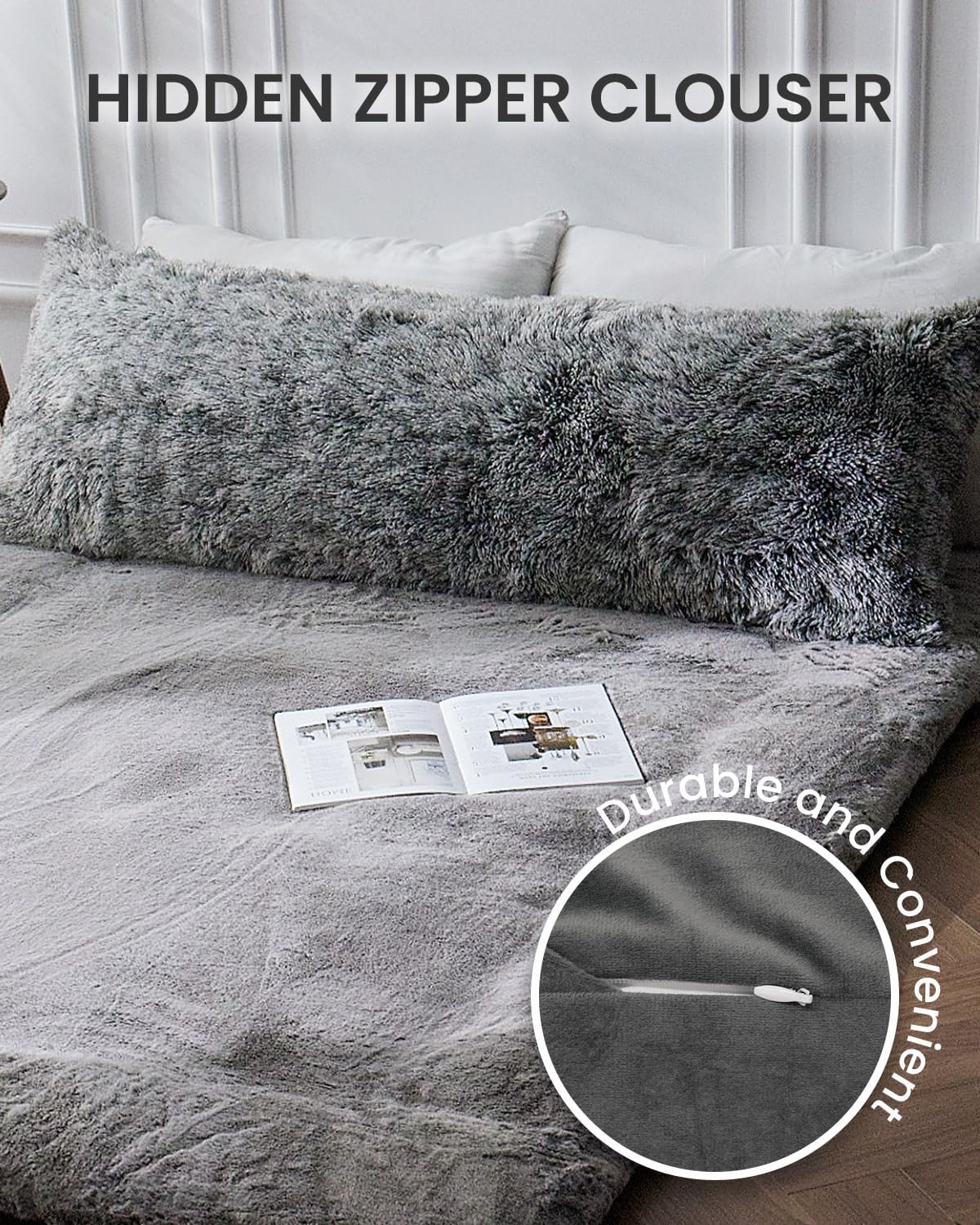 ZonLi Fuzzy Body Pillow Cover - Grey