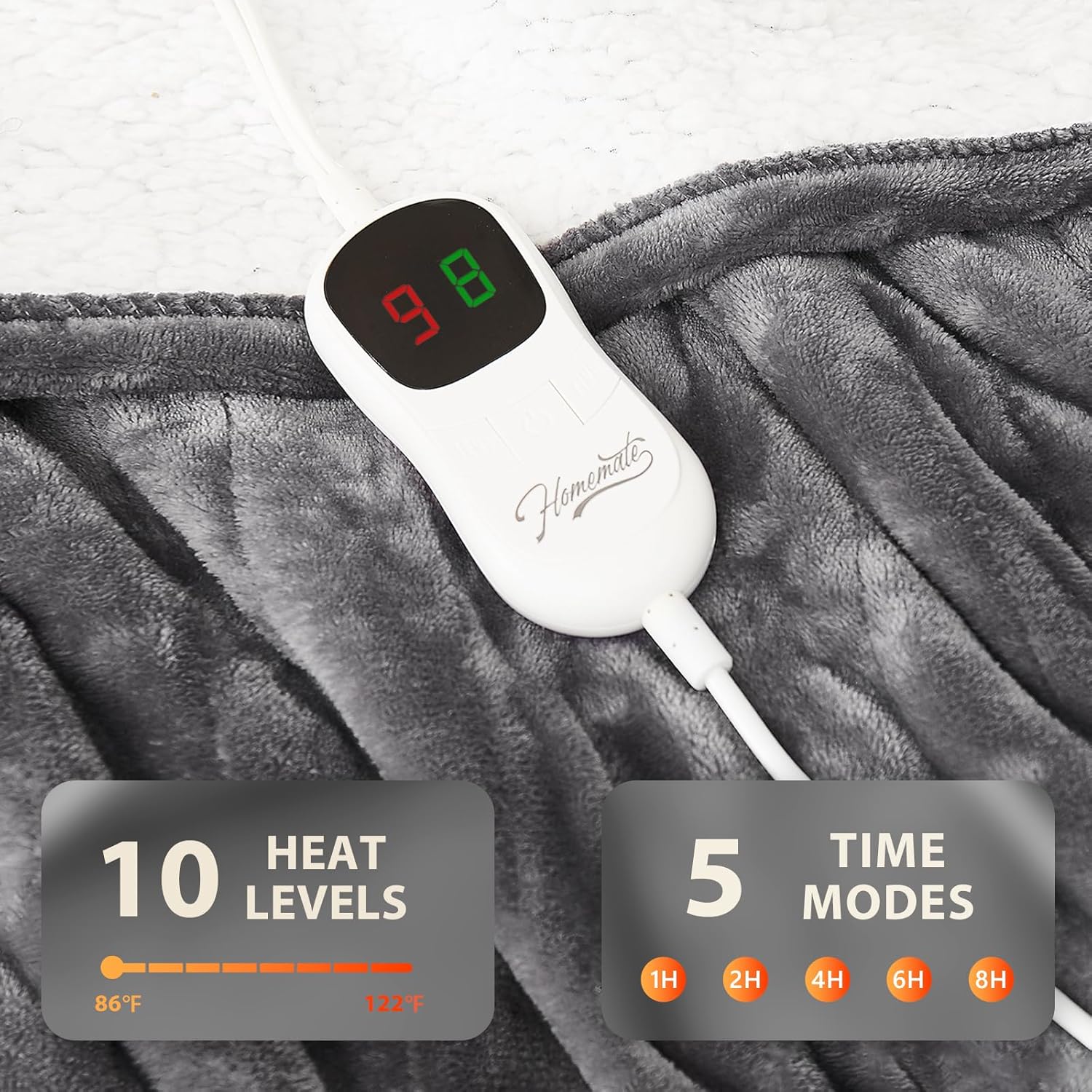 Homemate Electric Heated Blanket Twin - 62x84 Grey