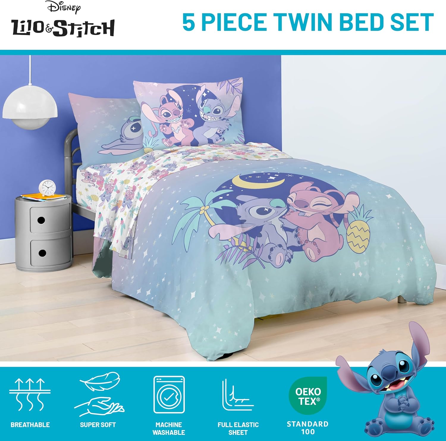 Jay Franco Disney Lilo and Stitch Comforter Set - 5 Piece Kids Bedding