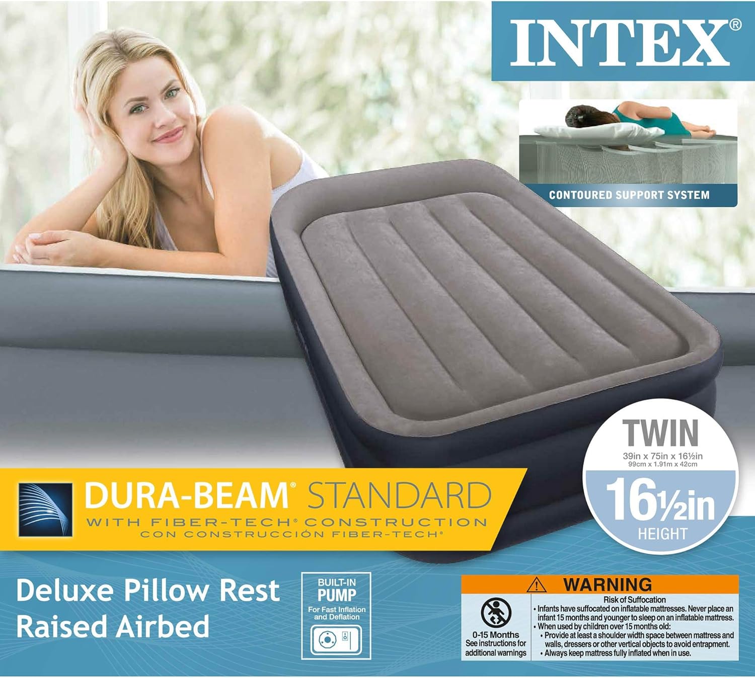 Intex Dura-Beam Deluxe Twin Airbed with Built-In Pillow