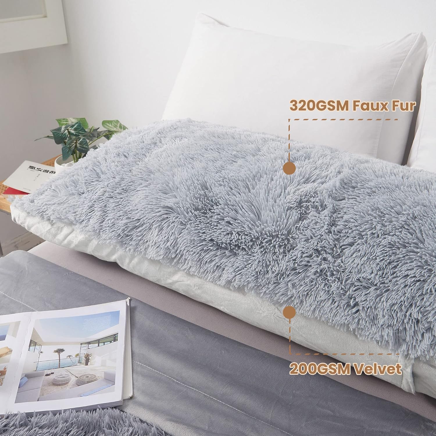 MEGO Shaggy Plush Body Pillow Cover Light Grey 54x20