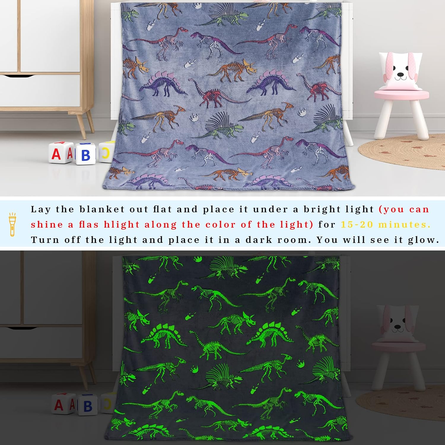 Glow in the Dark Dinosaur Throw Blanket for Kids