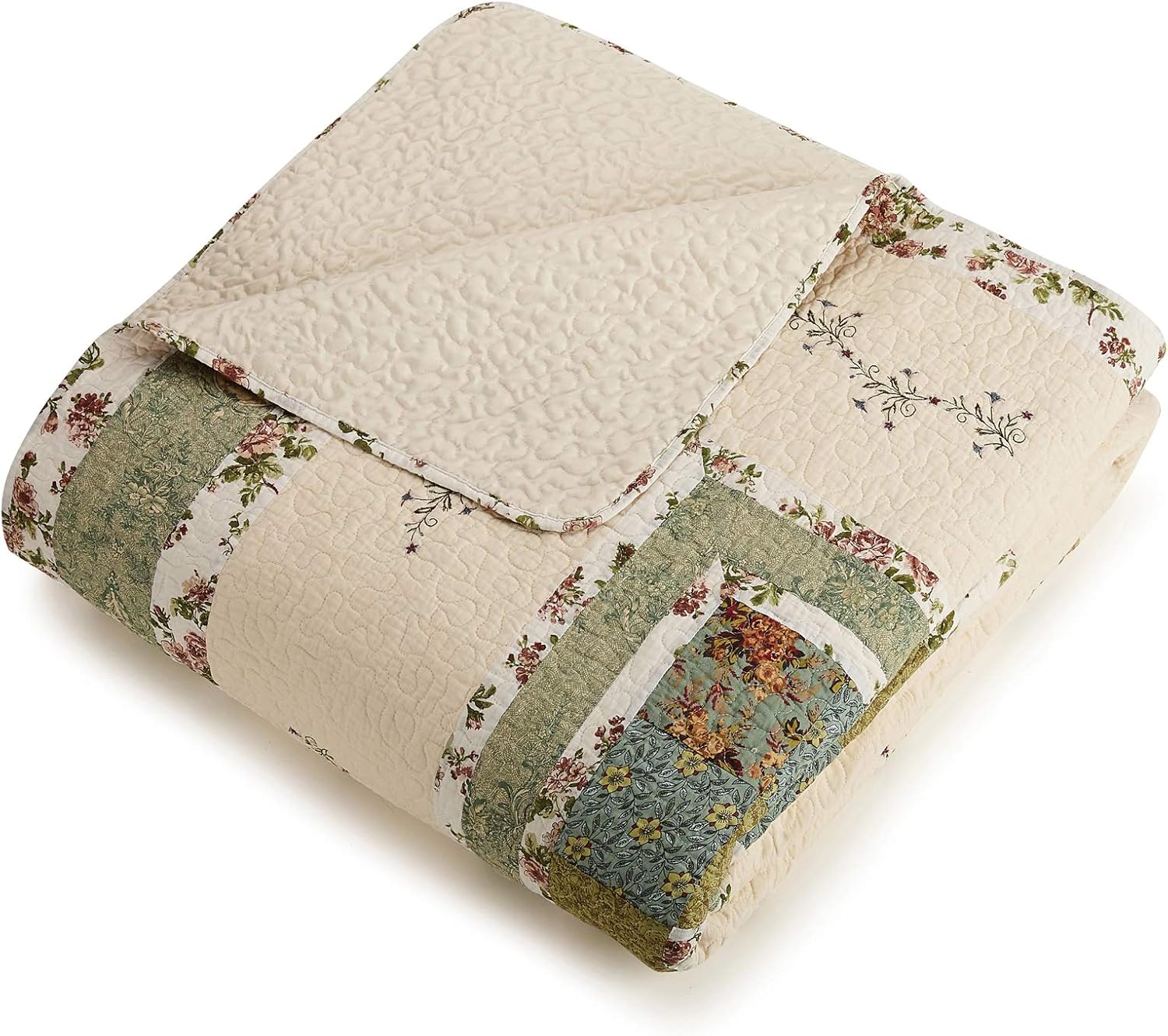 Olivia Embroidered Quilted Bedspread - King GreenCream