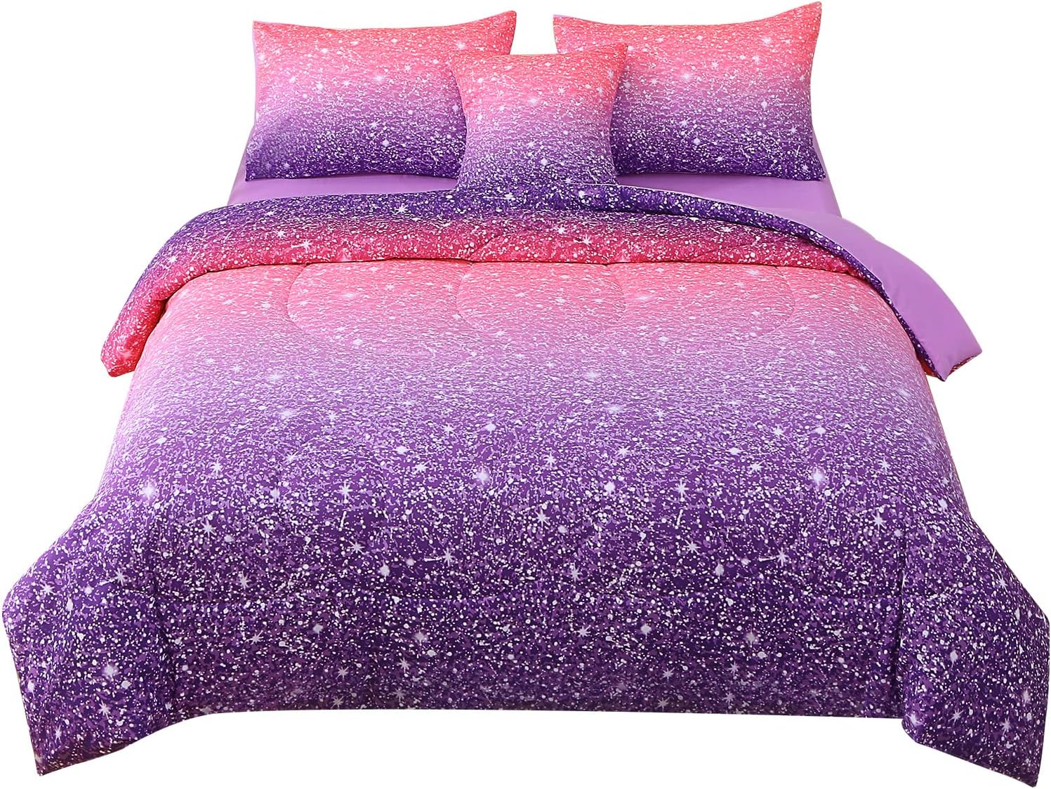 JQinHome Twin Pink Purple Comforter Set