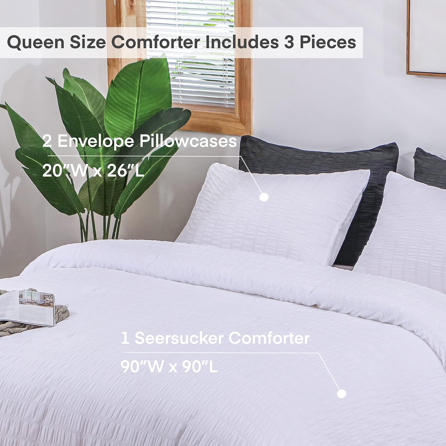 AveLom Seersucker Comforter Set Queen 90x90 3 Piece