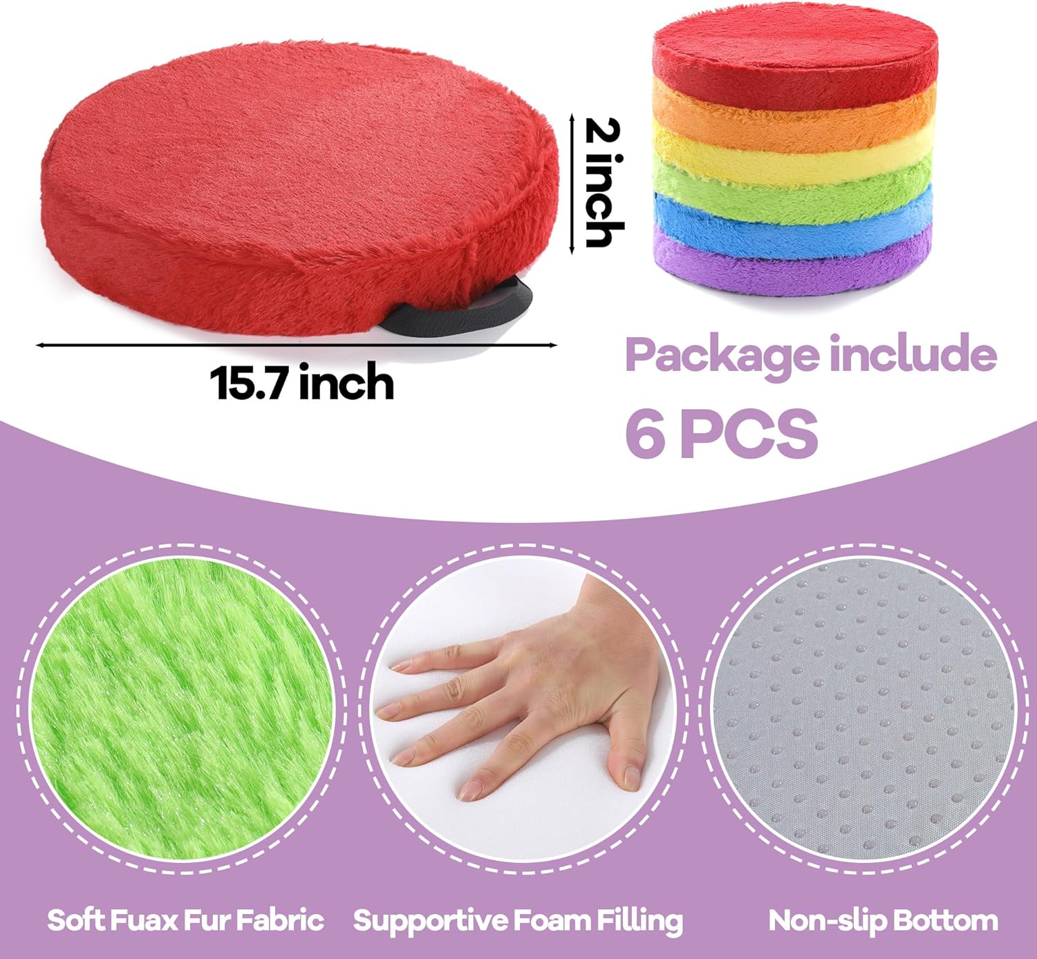 HOMBYS 6-Piece Furry Floor Cushion for Kids and Toddlers