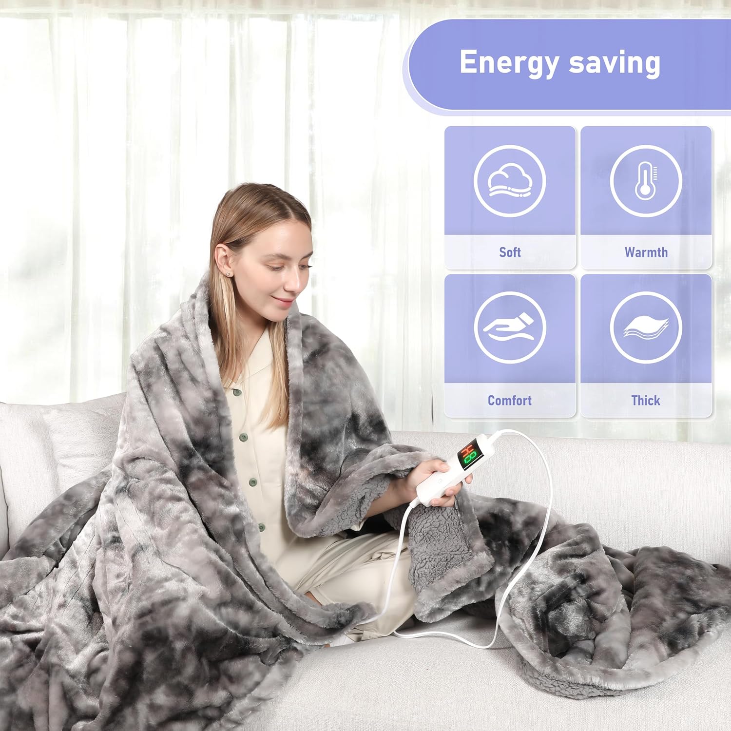 Cushious 50x60 Electric Heated Throw Blanket