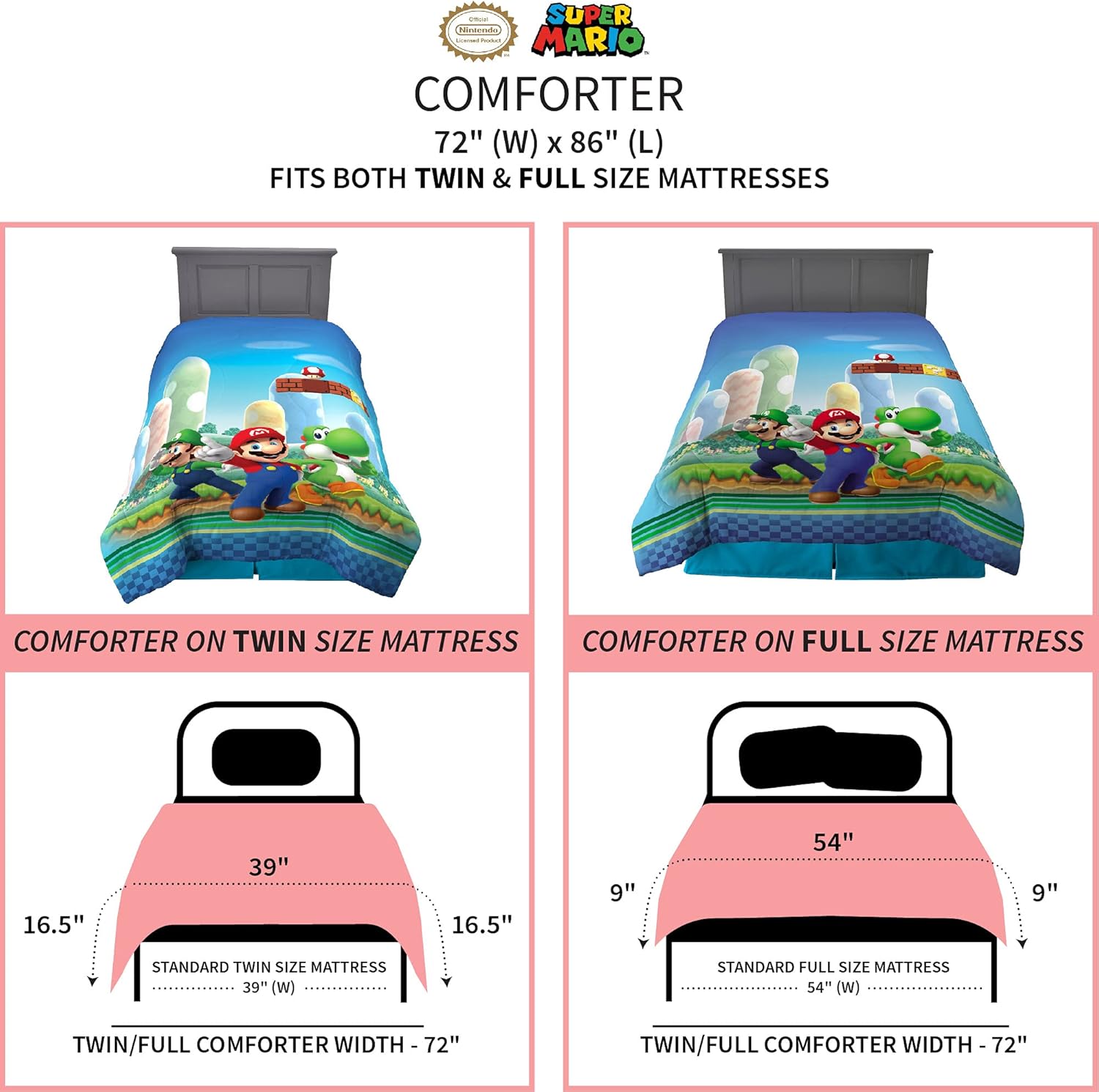 Franco Kids Bedding Super Soft Microfiber Reversible Comforter - Mario