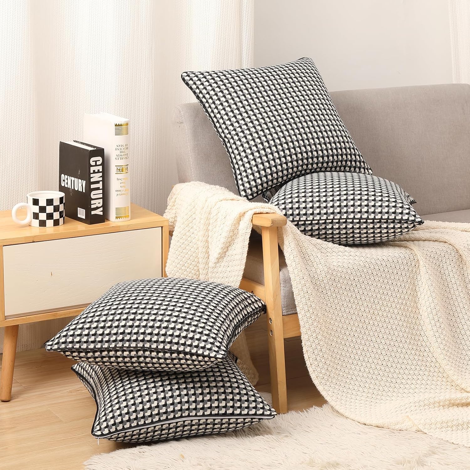 Yarn Dyed Black and White Square 18x18 Pillow Covers Set of 4