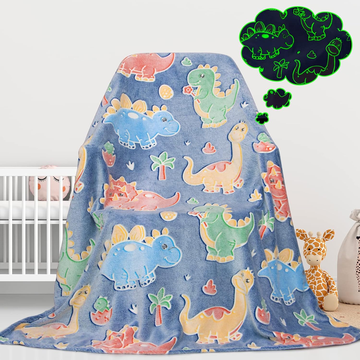 Glow in the Dark Dinosaur Blanket for Kids and Adults
